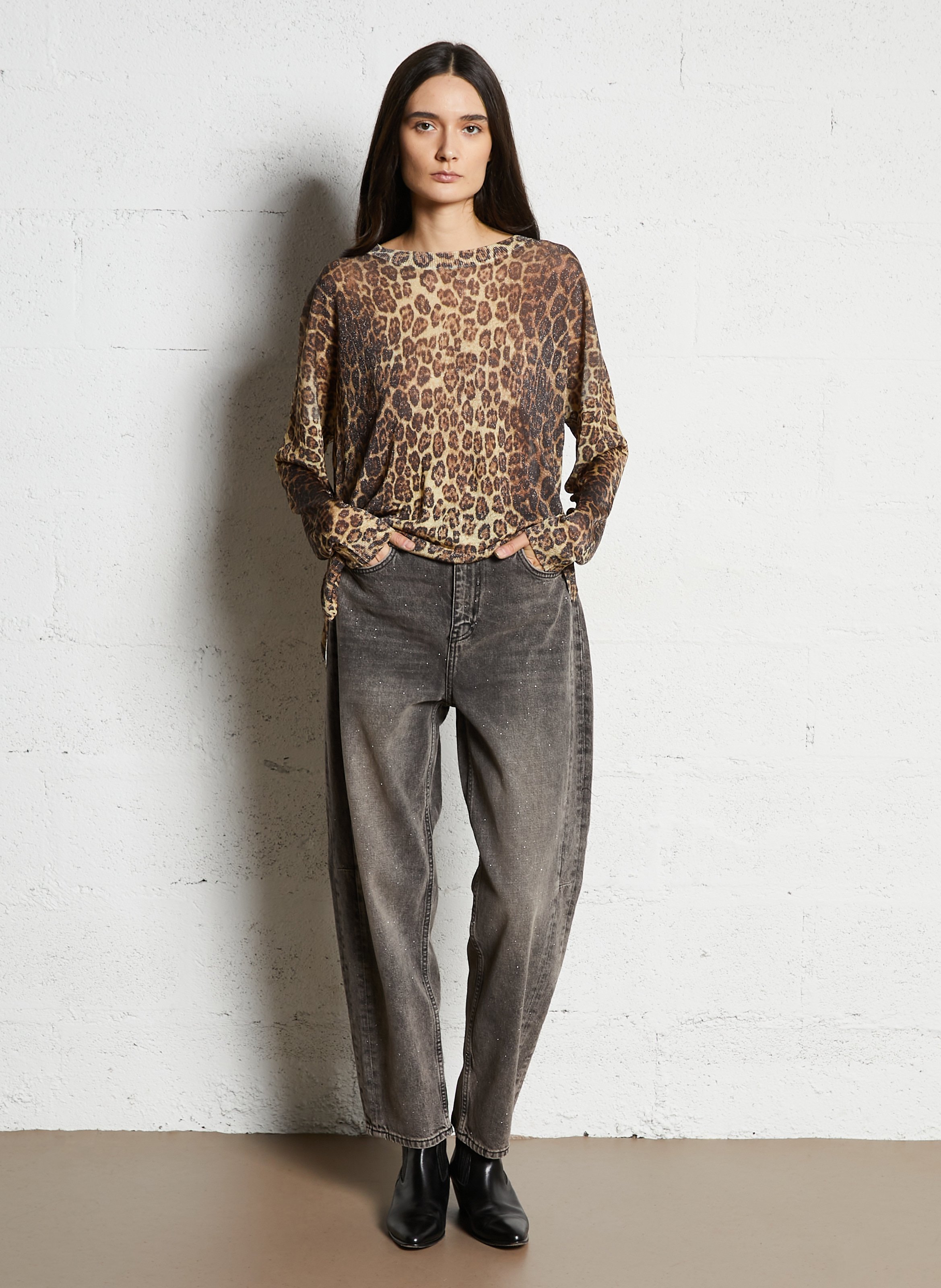 Pull fin pailleté à motif léopard  LIU JO Marron