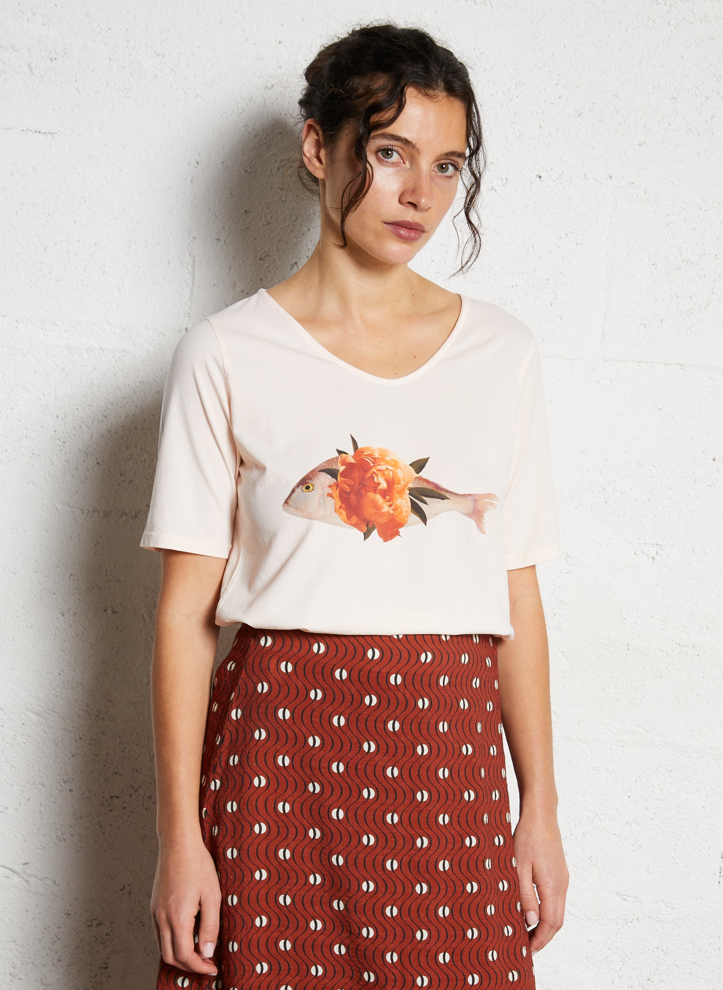 Tee-shirt col rond imprimé en coton NICE THINGS Rose