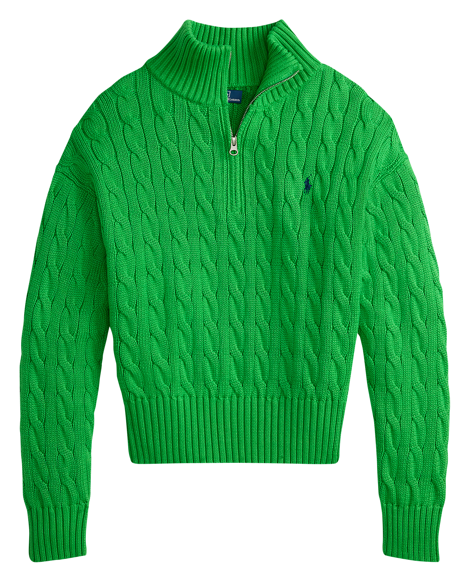 Pull col zippé en coton POLO RALPH LAUREN Vert