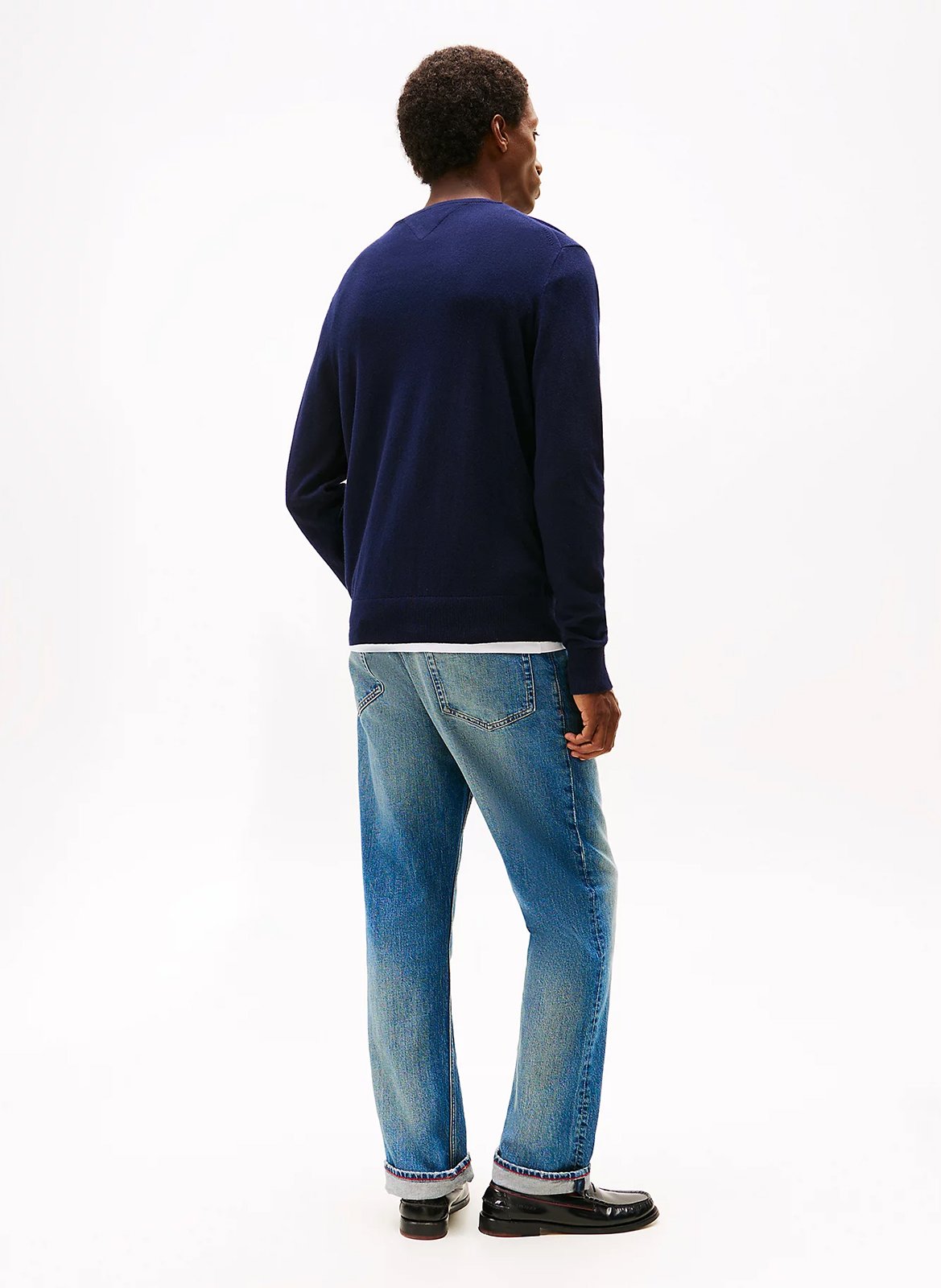 Round-neck cotton-blend sweater Blue