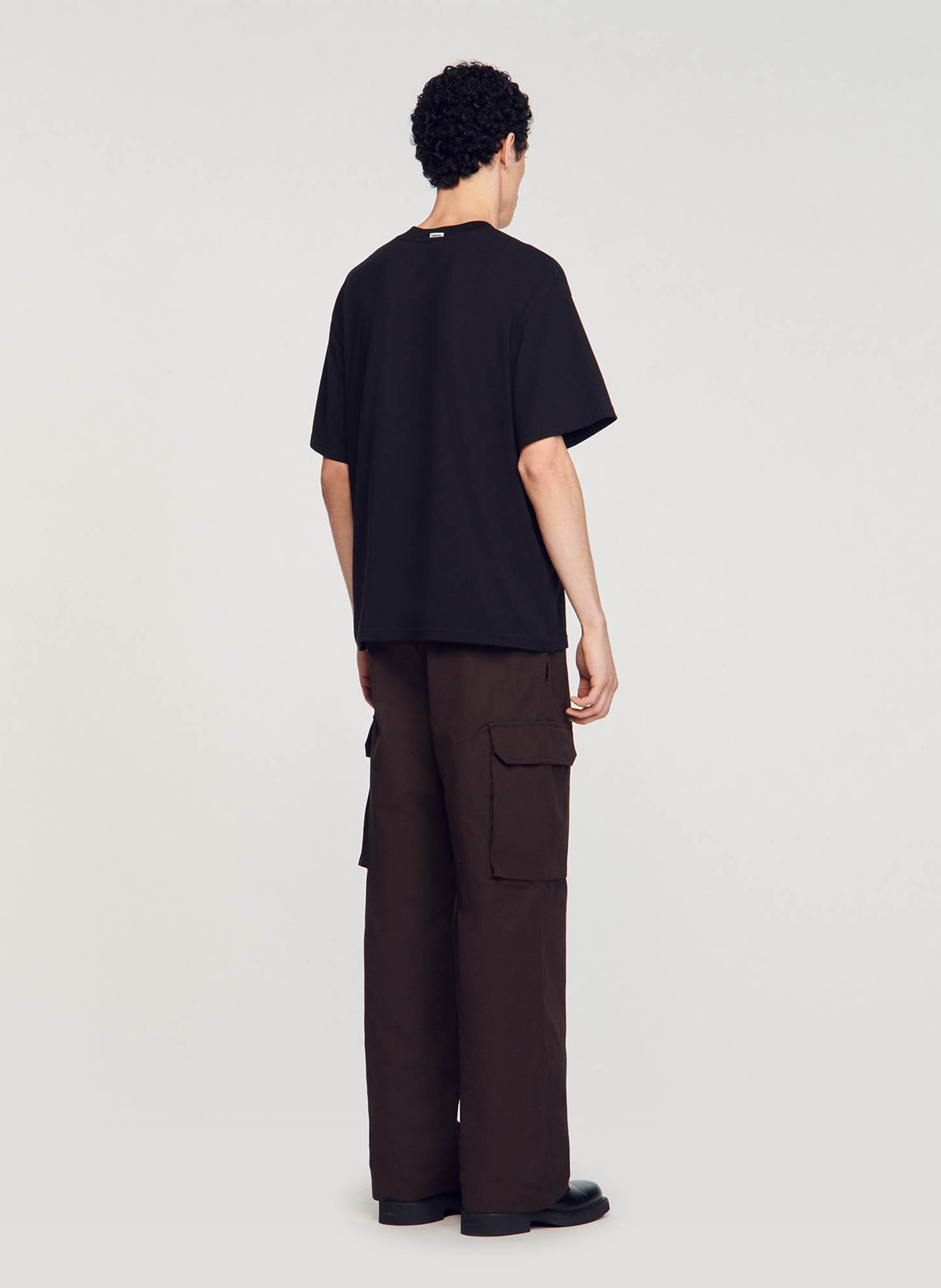 Oversized, katoenen T-shirt met ronde hals SANDRO Zwart