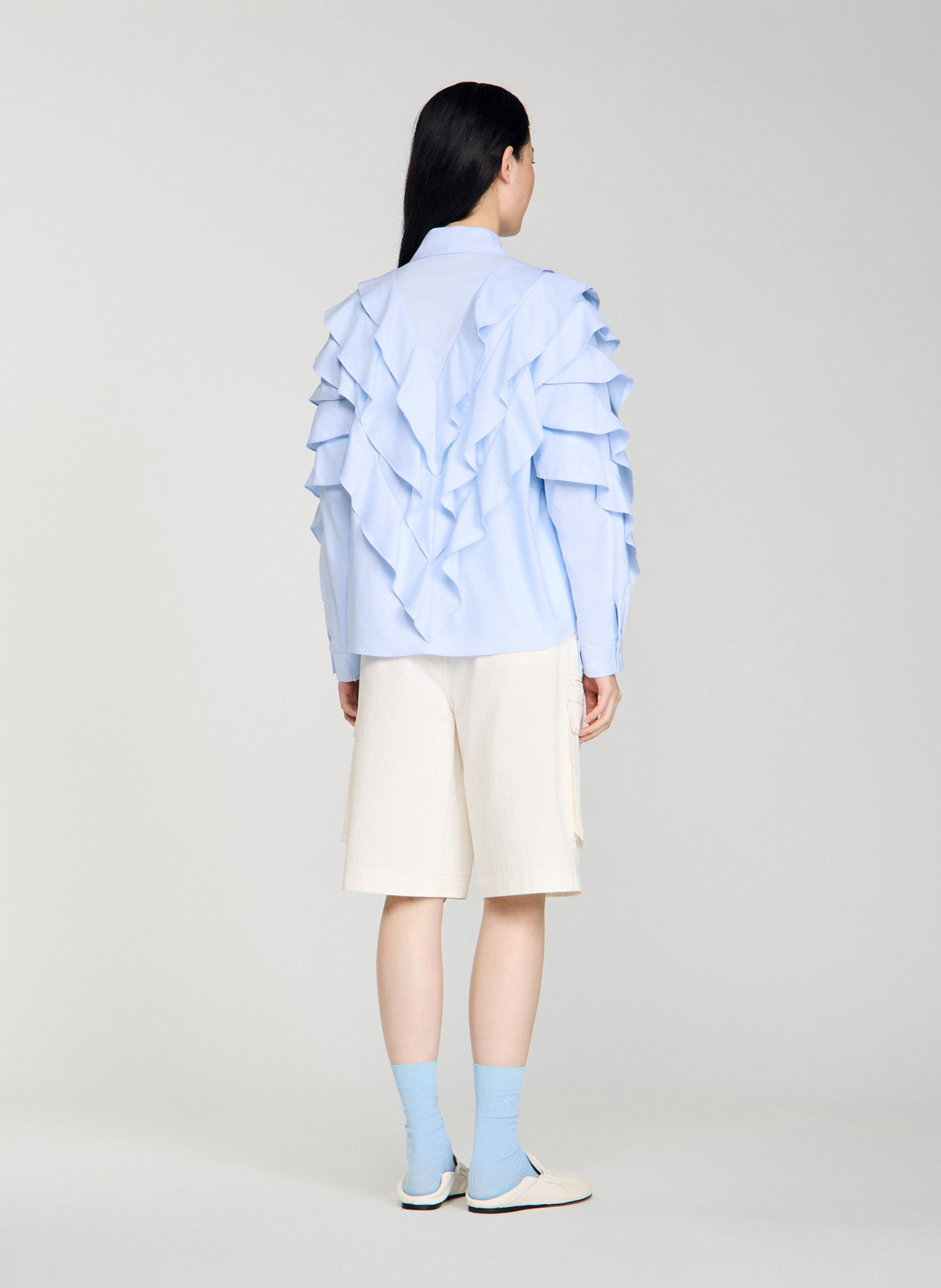 Chemise col classique manches contrastantes en coton SANDRO Blue