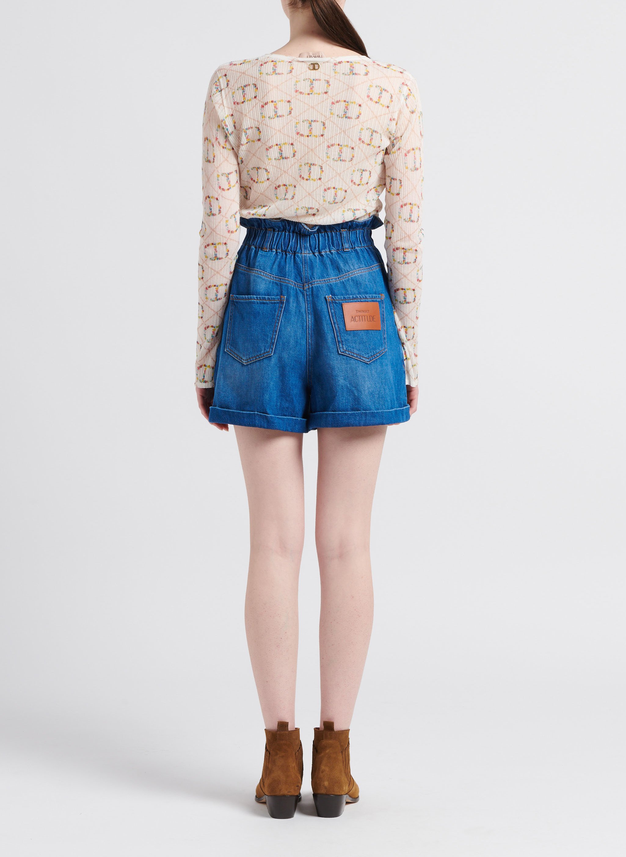 High-waisted denim shorts TWINSET Faded jeans