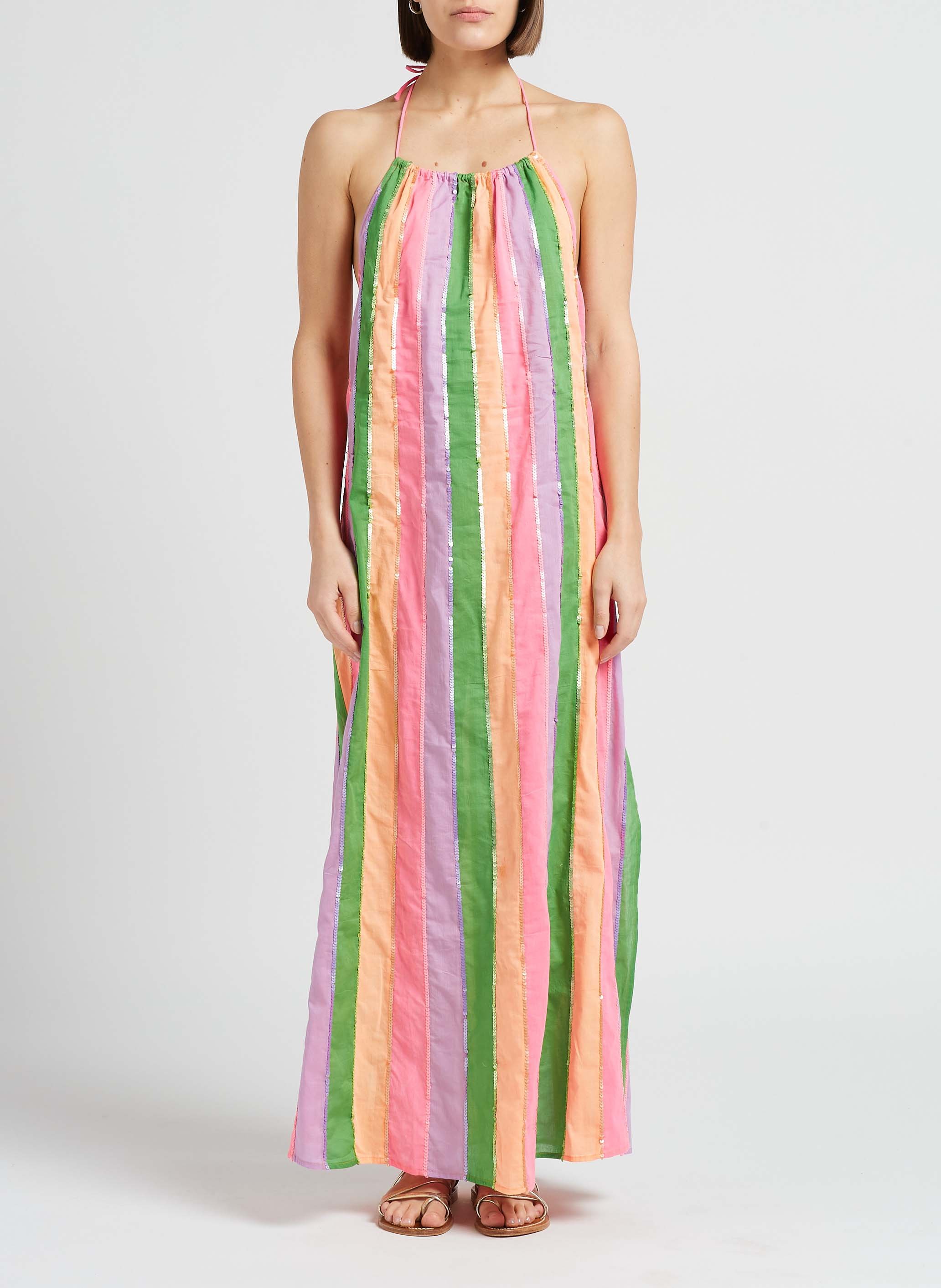 Halflange, gestreepte jurk van katoen met ronde hals SUNDRESS Veelkleurig