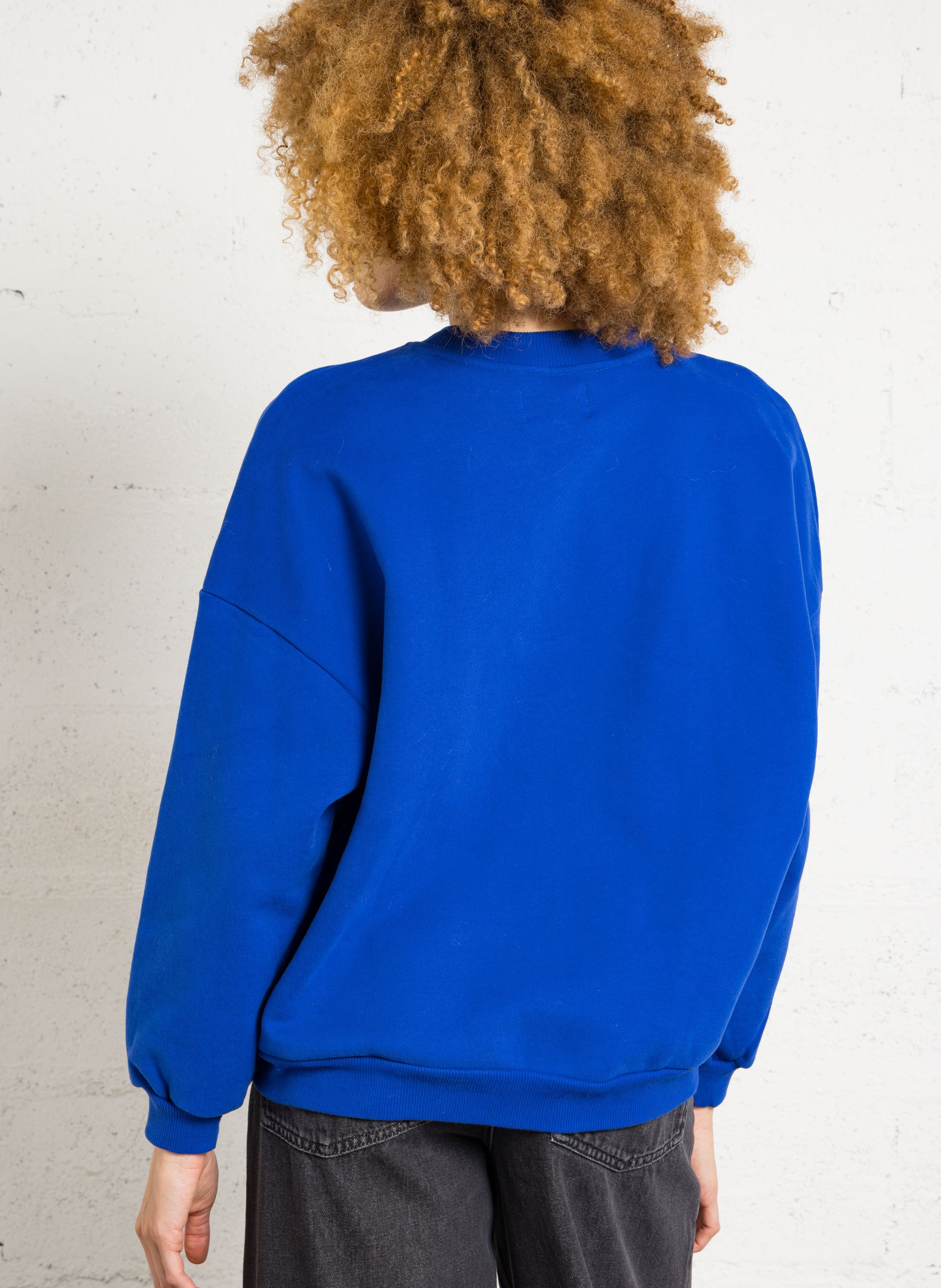 Weiter Baumwollpullover mit Samtdetails DES PETITS HAUTS Blau