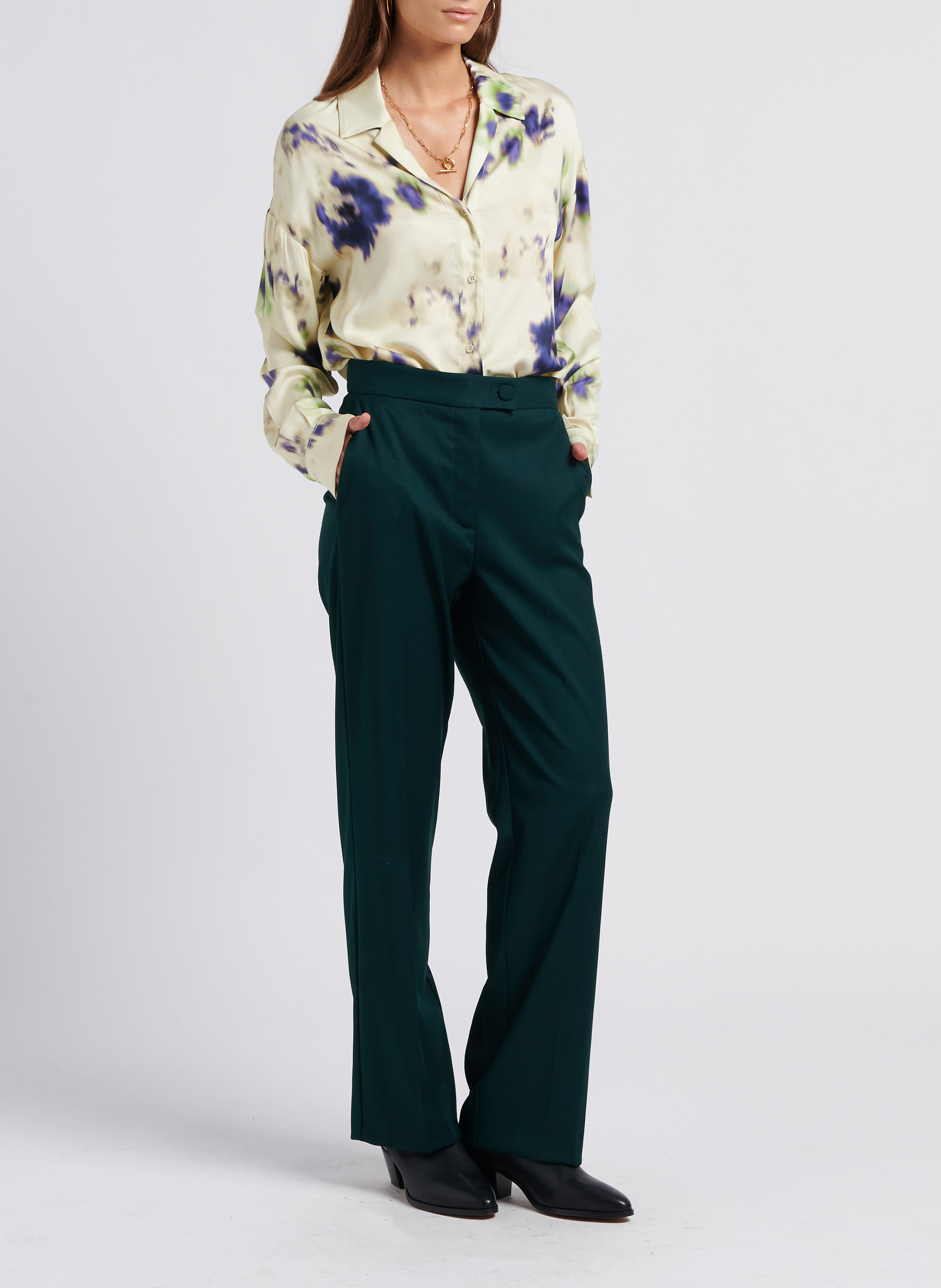 Straight-leg high-waisted tailored trousers IMPERIAL Green