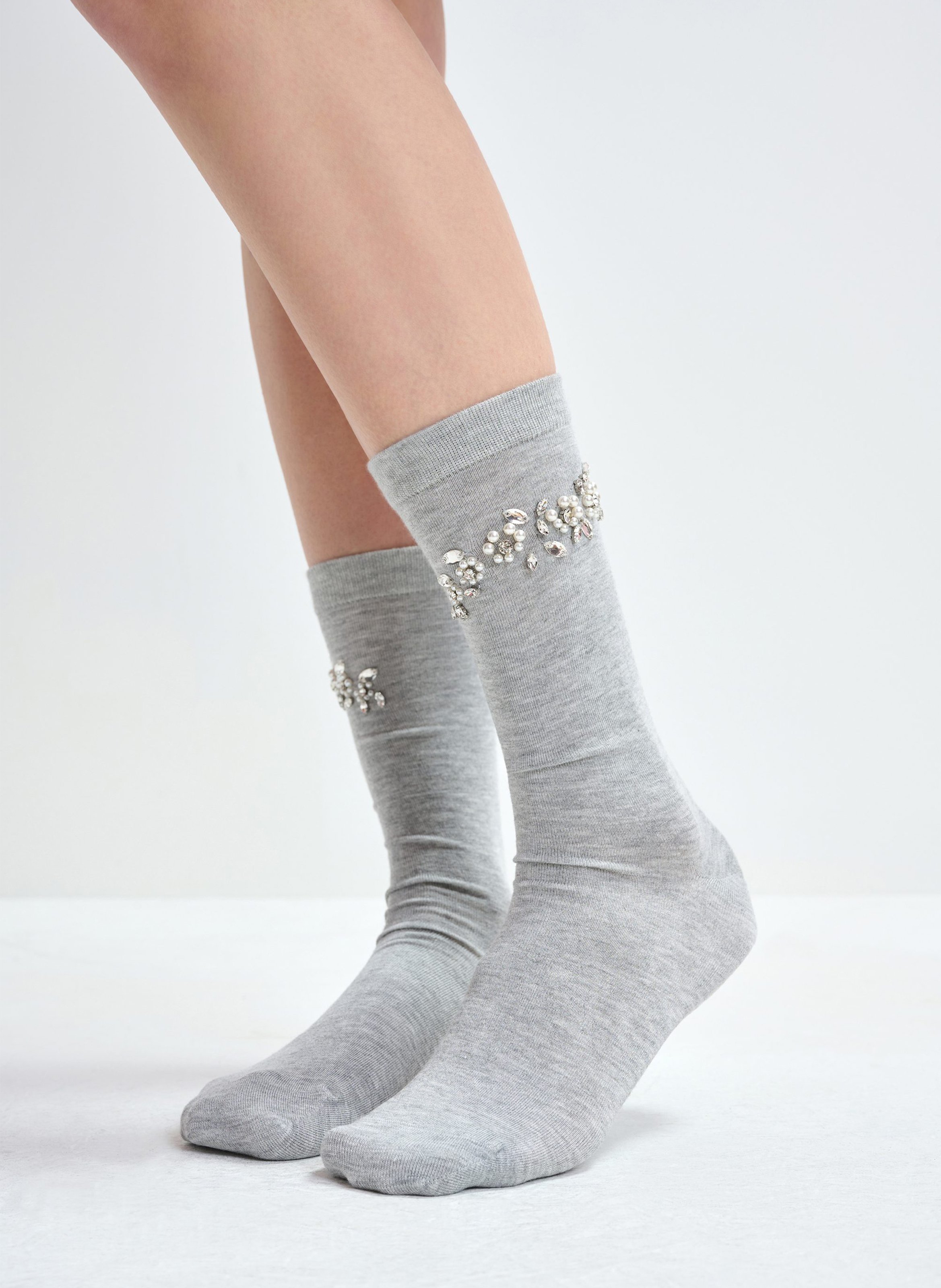 Ribbed high socks with pearls ESSENTIEL ANTWERP Grey