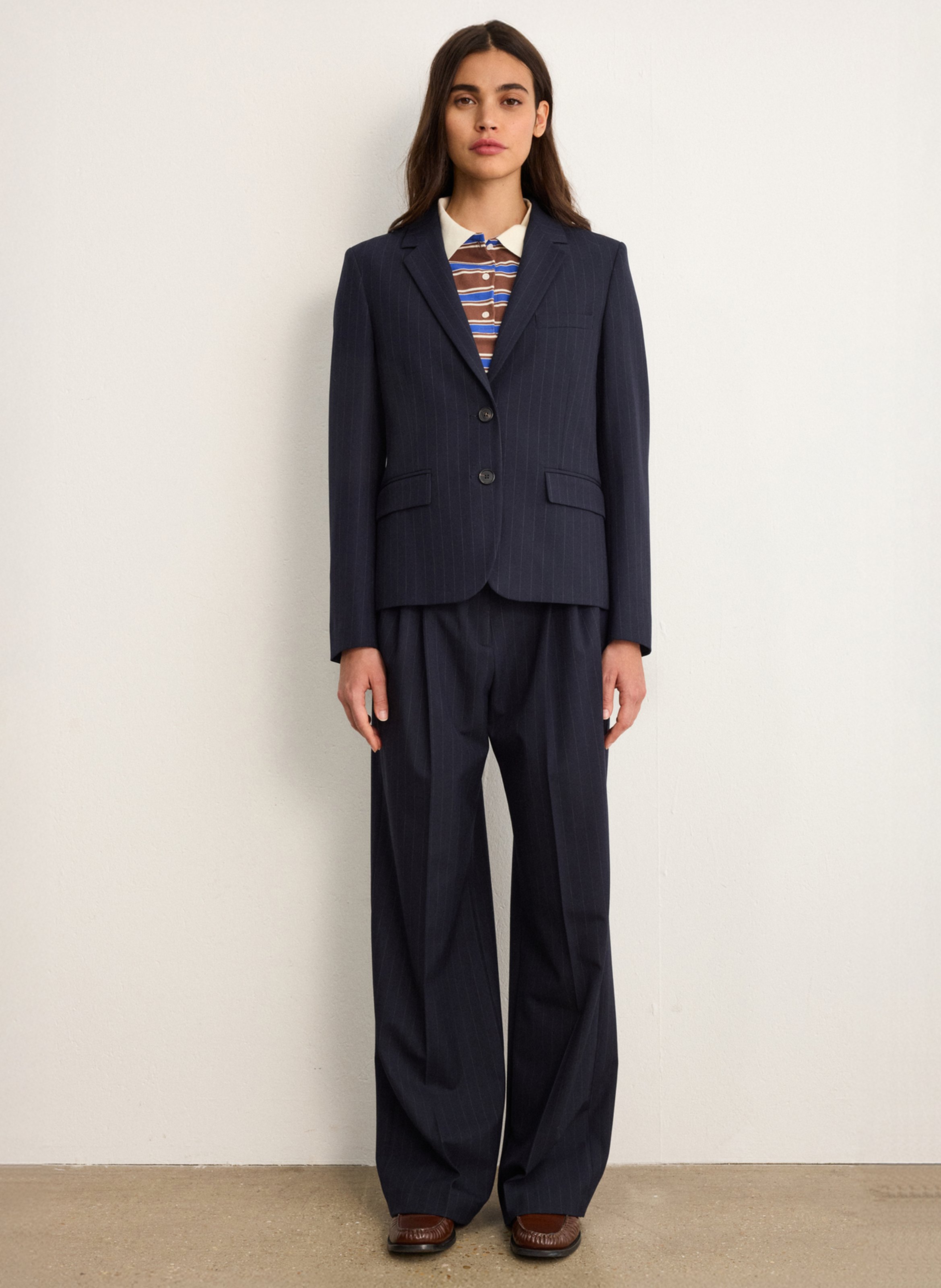 Veste tailleur droite à rayures PABLO Bleu