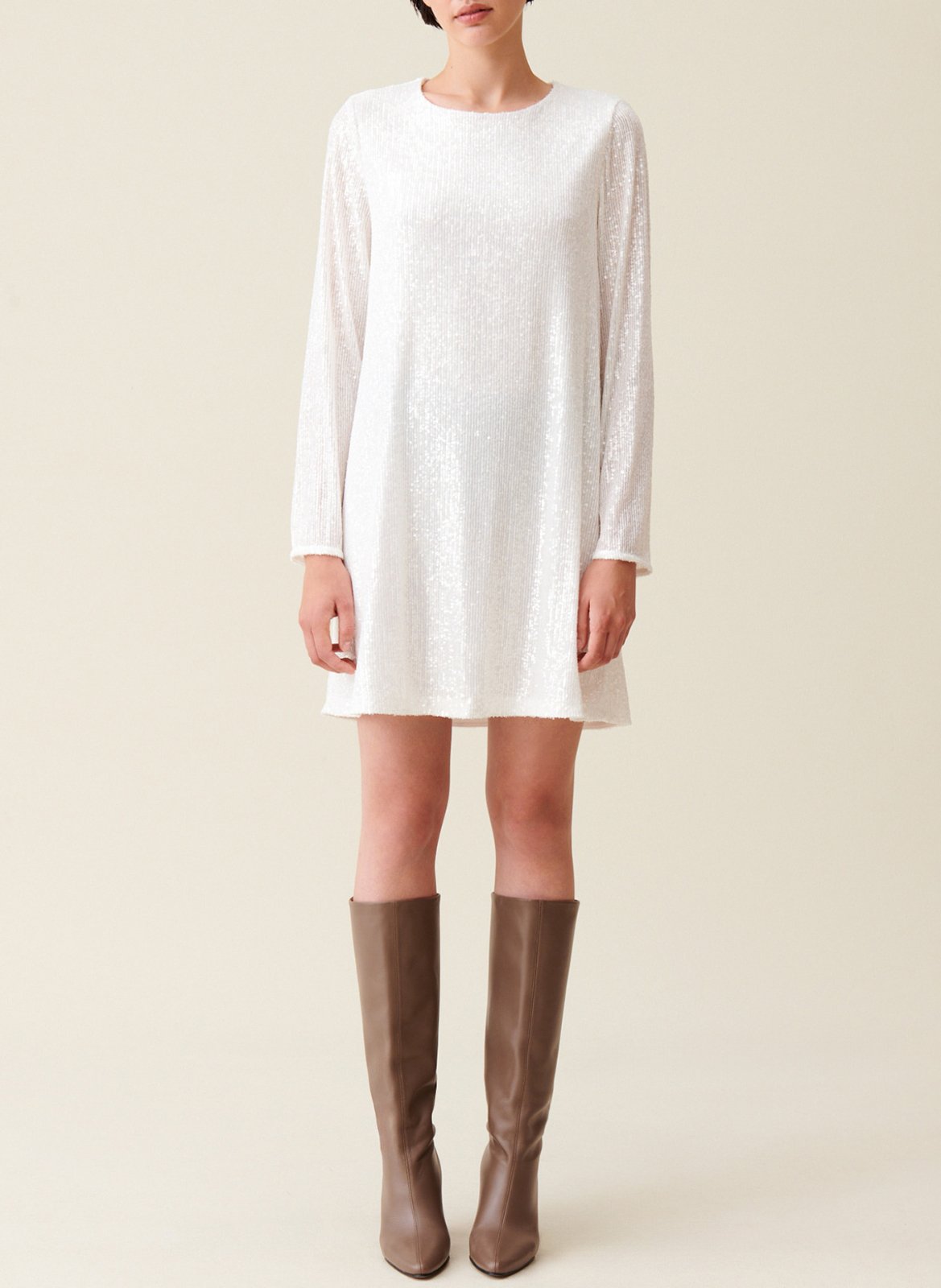 Robe courte col rond à sequins  CLAUDIE PIERLOT Beige