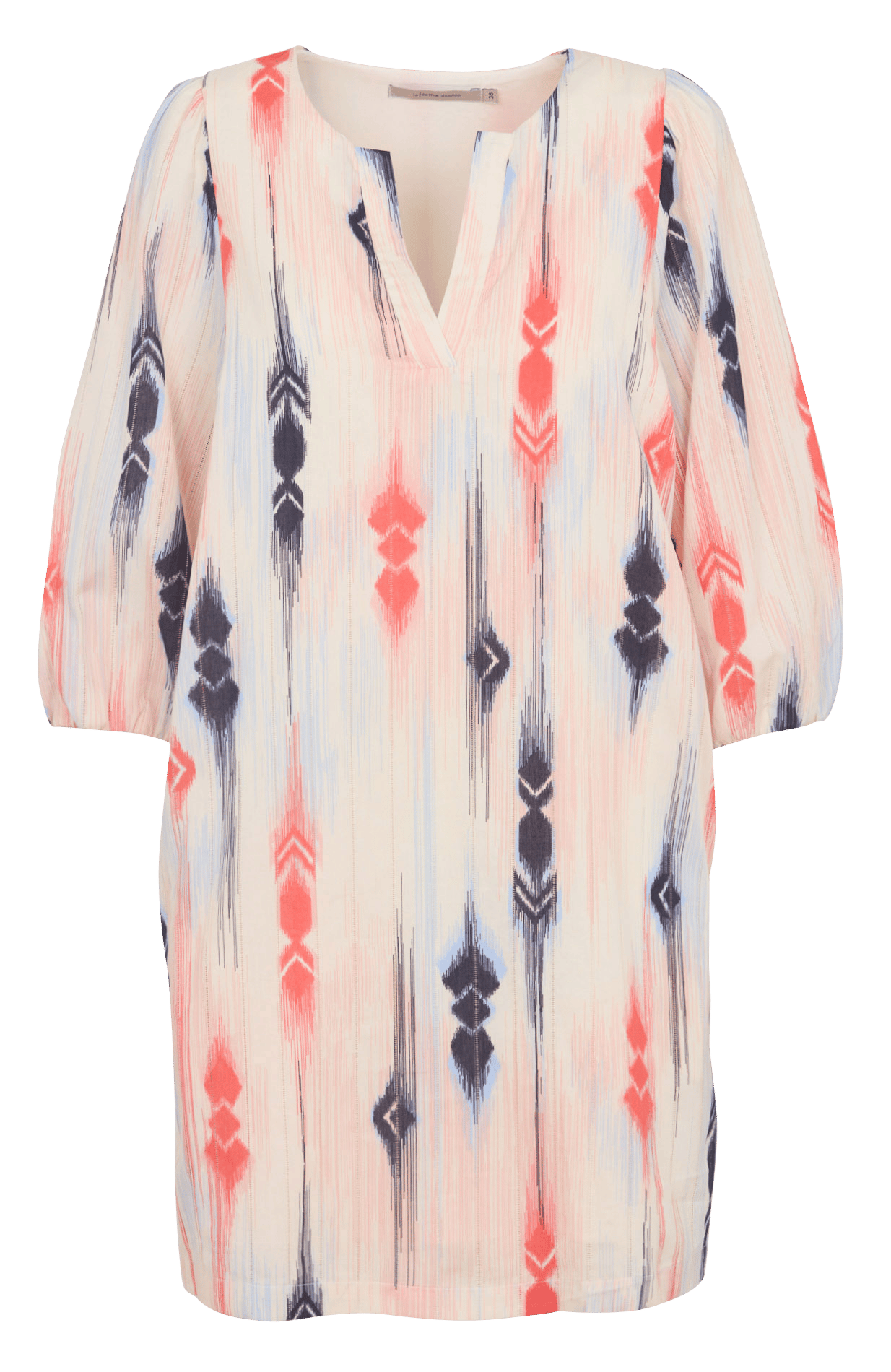 Korte jurk van biokatoen met Tunesische kraag LA FEE MARABOUTEE Veelkleurig