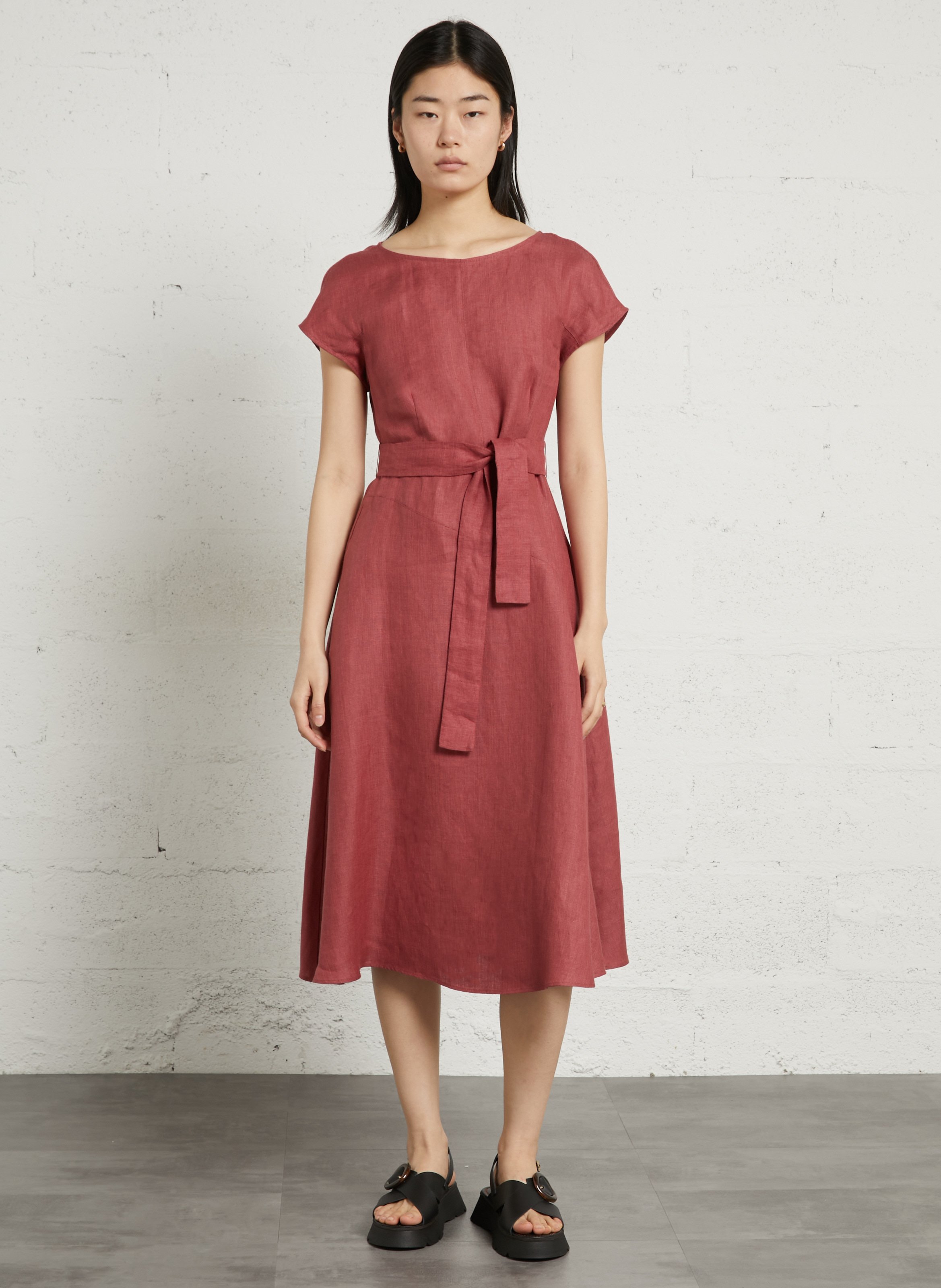 Midi-Kleid aus Leinen mit Rundhalsausschnitt MAX MARA WEEK END Rot