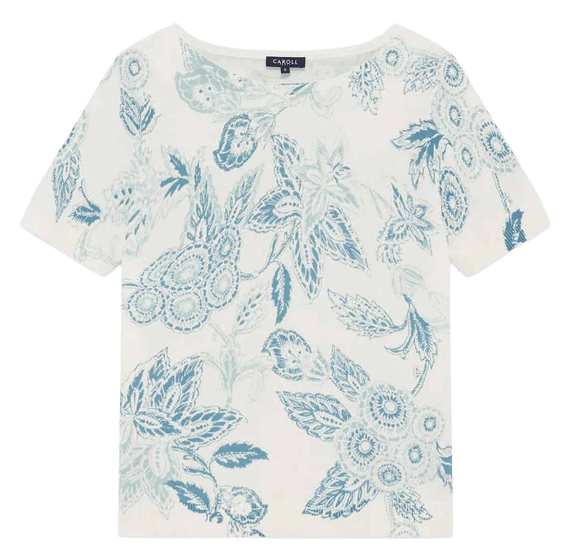 Short-sleeved printed cotton sweater CAROLL Beige