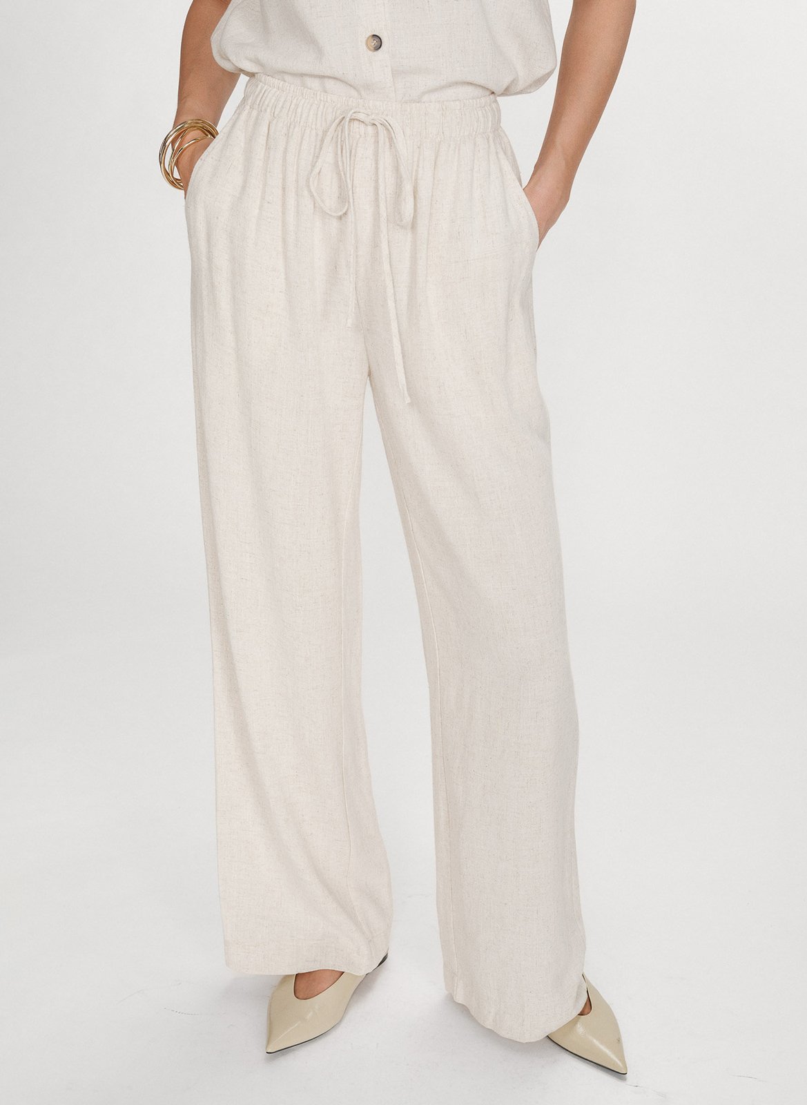 Pantalon long taille haute uni GRACE ET MILA Beige