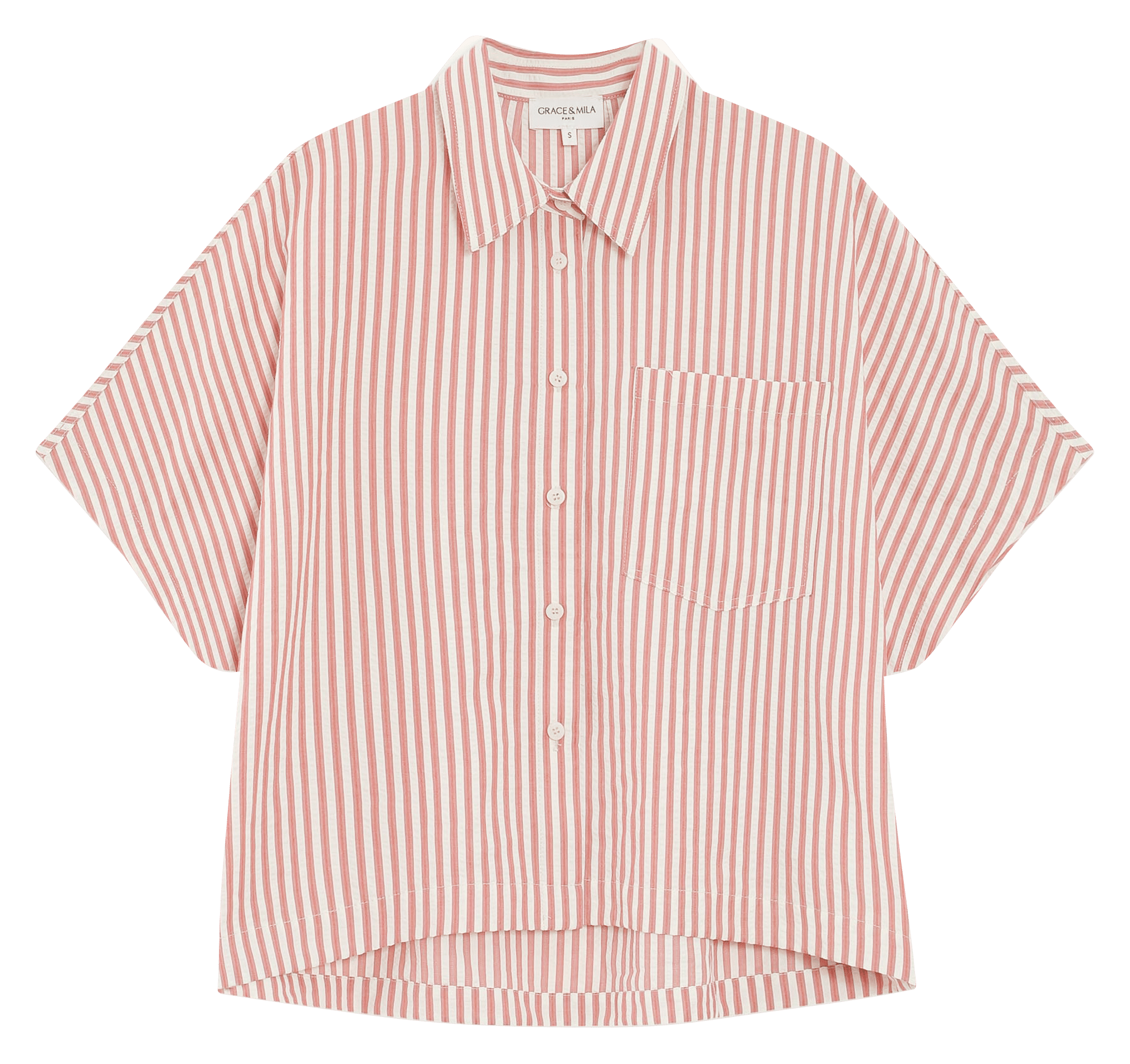 Cotton and linen shirt with classic collar GRACE ET MILA Pink