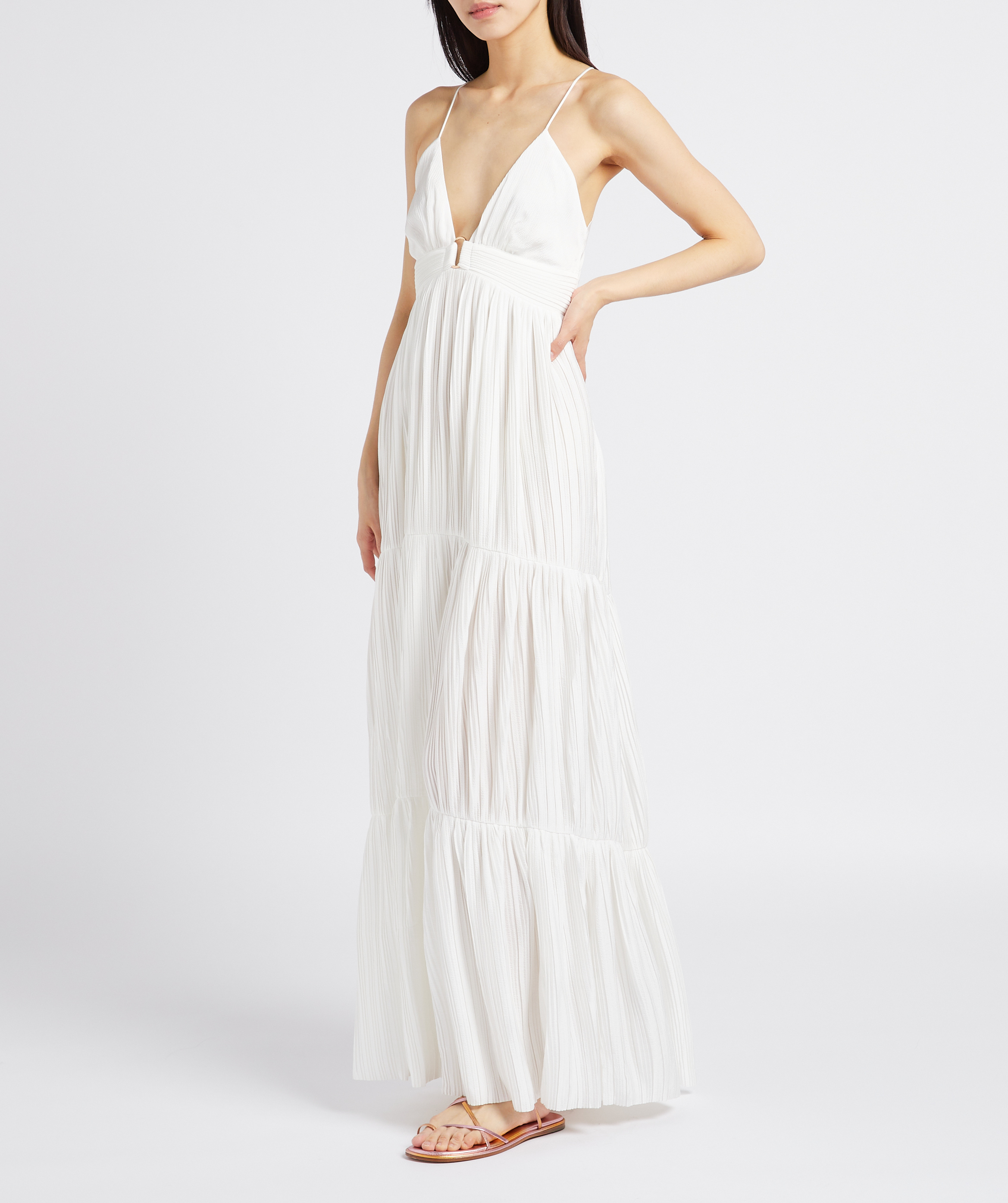 Robe longue col V plissée BA&SH Blanc