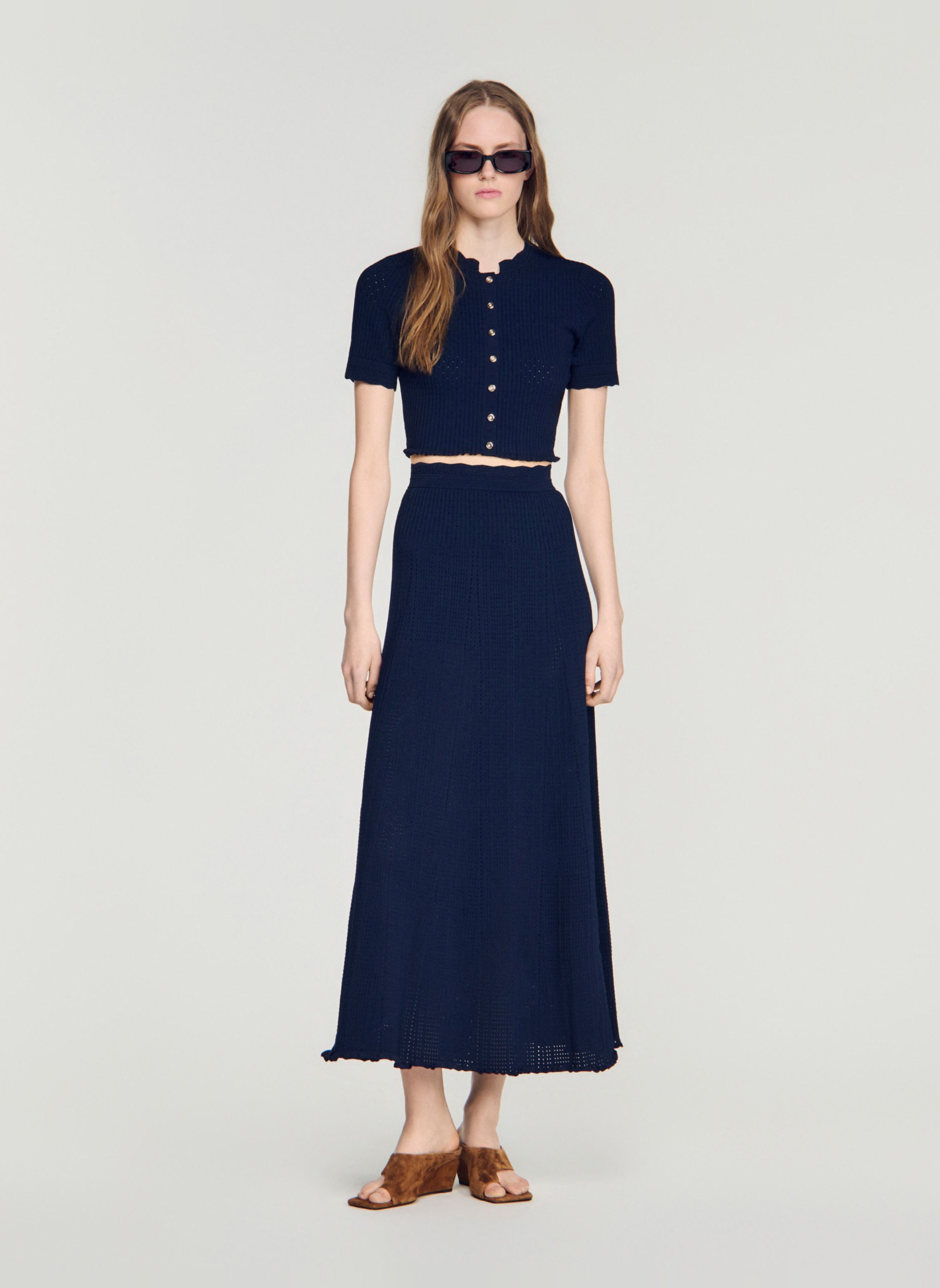 Cardigan court en maille SANDRO Bleu