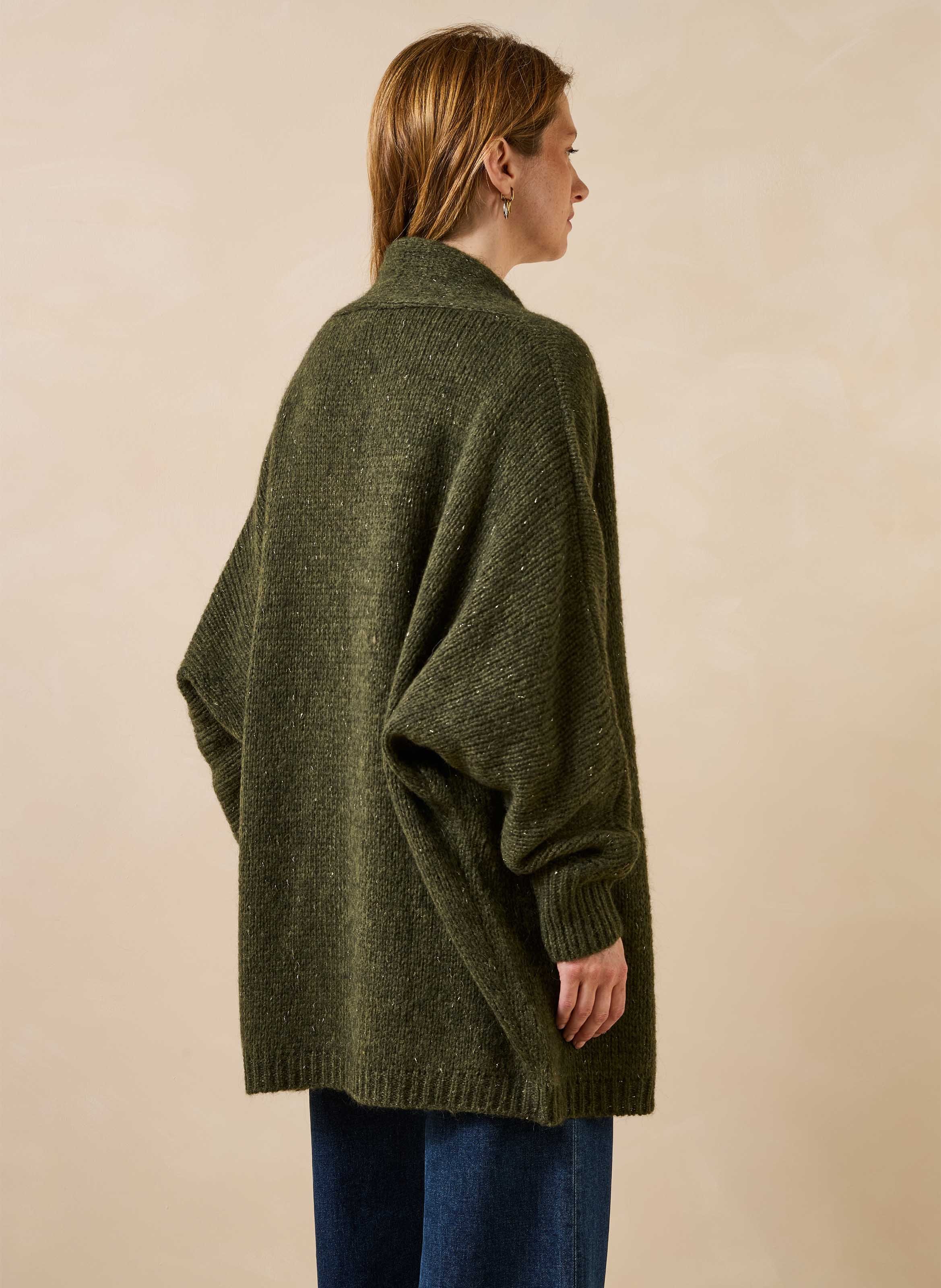 Gilet mi-long en maille irisée LA FEE MARABOUTEE Vert