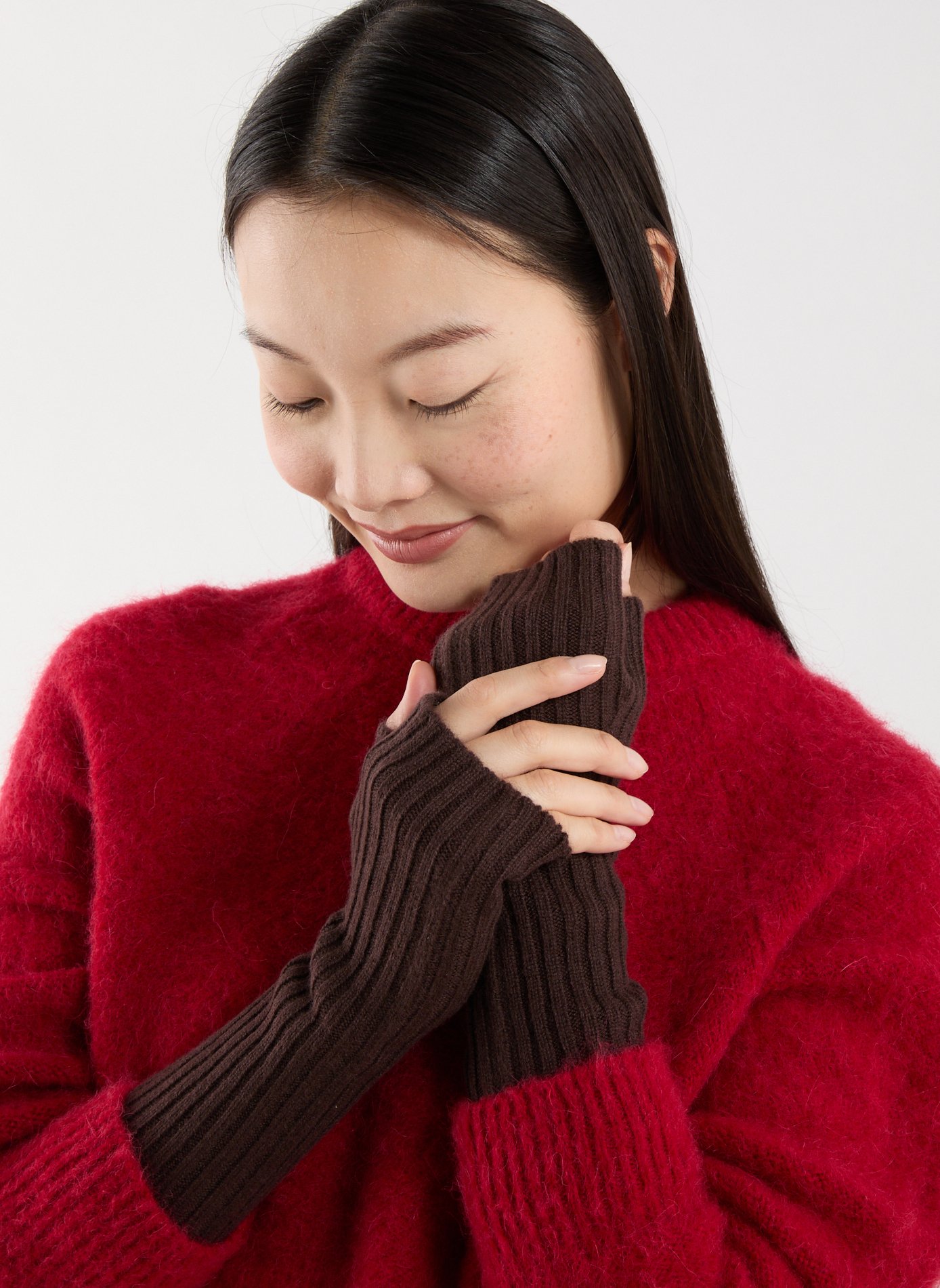 Cashmere fingerless gloves SAISON 1865 Brown