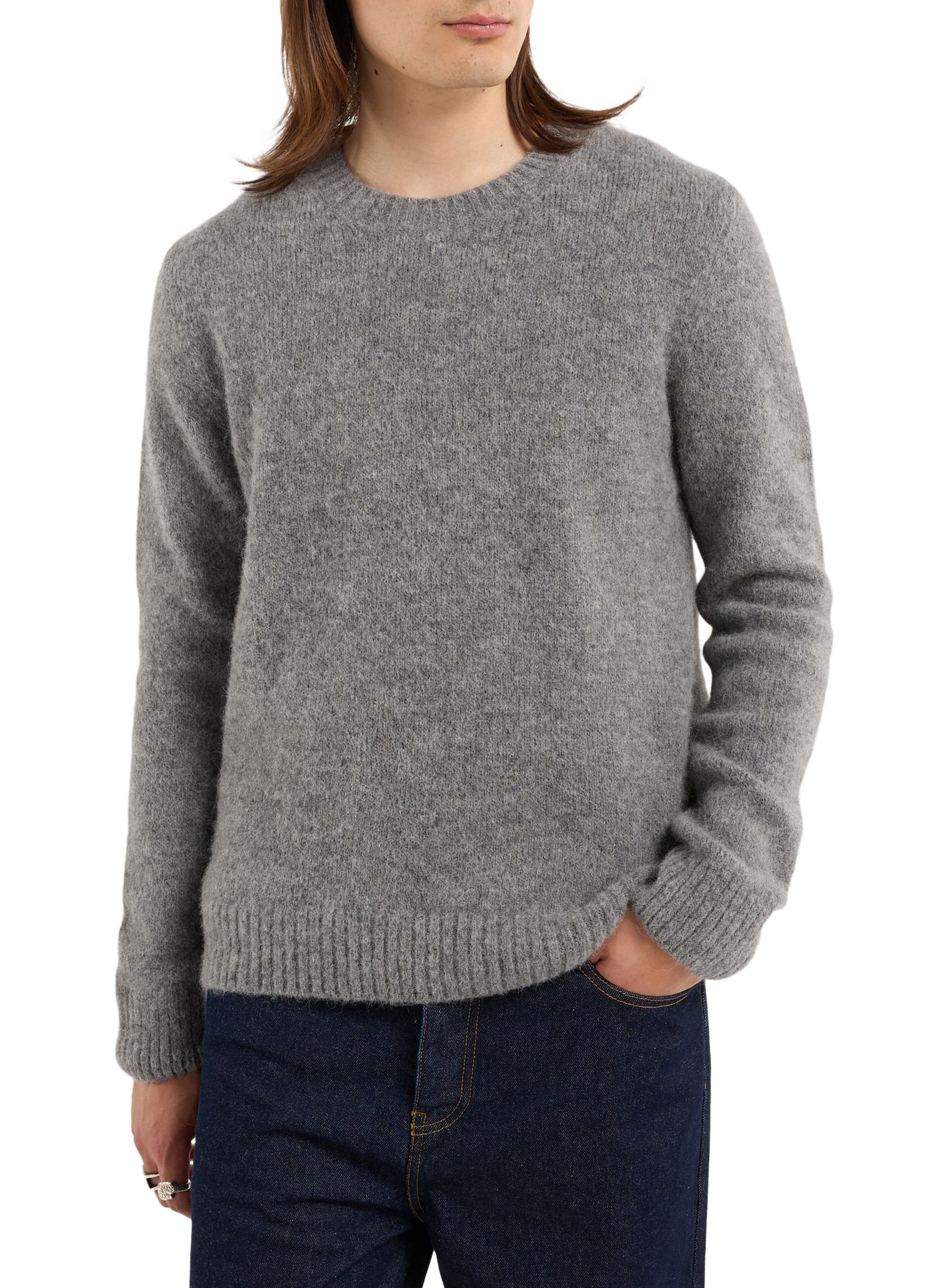 Round-neck alpaca blend sweater. SAISON 1865 Grey