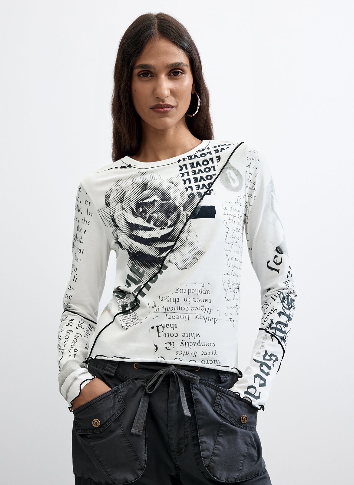 T-shirt met ronde hals - katoenblend DESIGUAL Wit