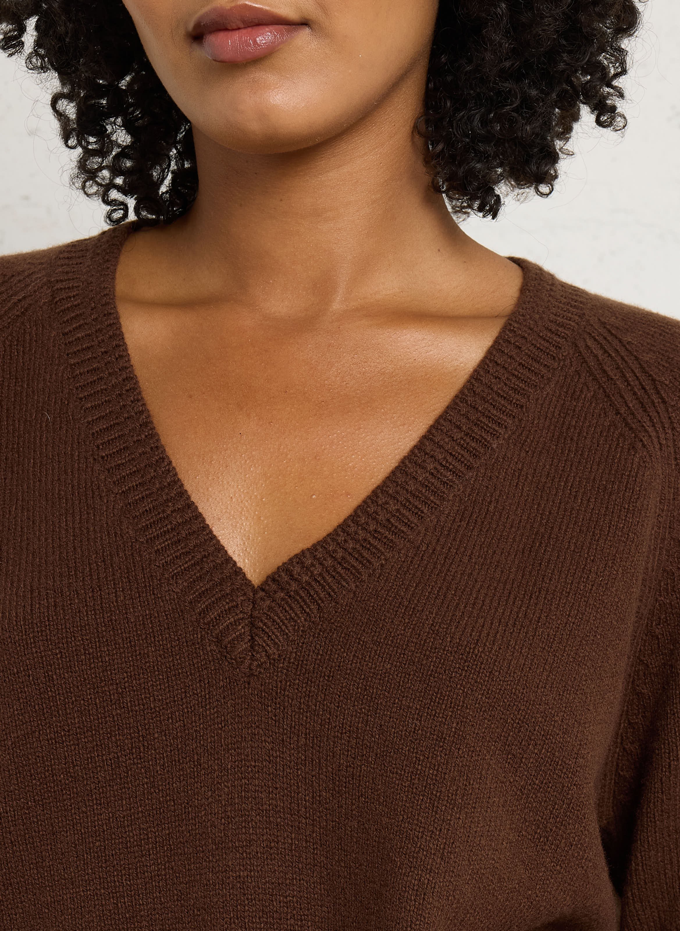 Oversized V-neck wool and cashmere sweater MAISON ANJE Brown