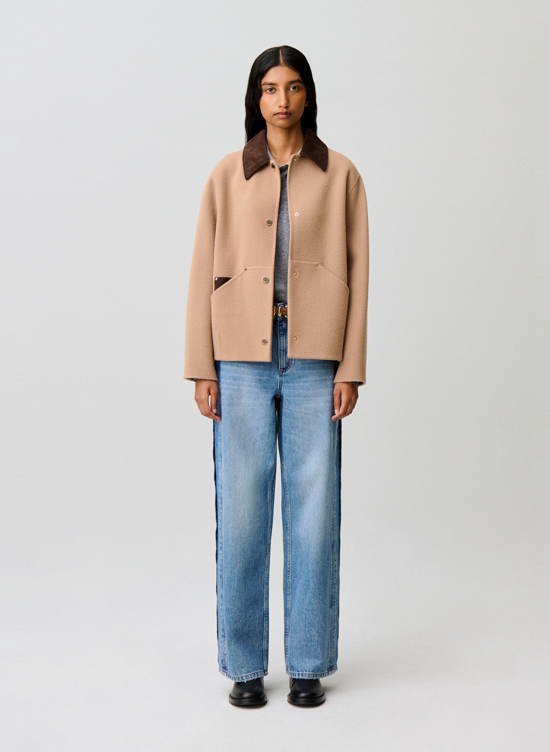 Rechte jas met klassieke kraag van gemengde wol CLAUDIE PIERLOT Beige