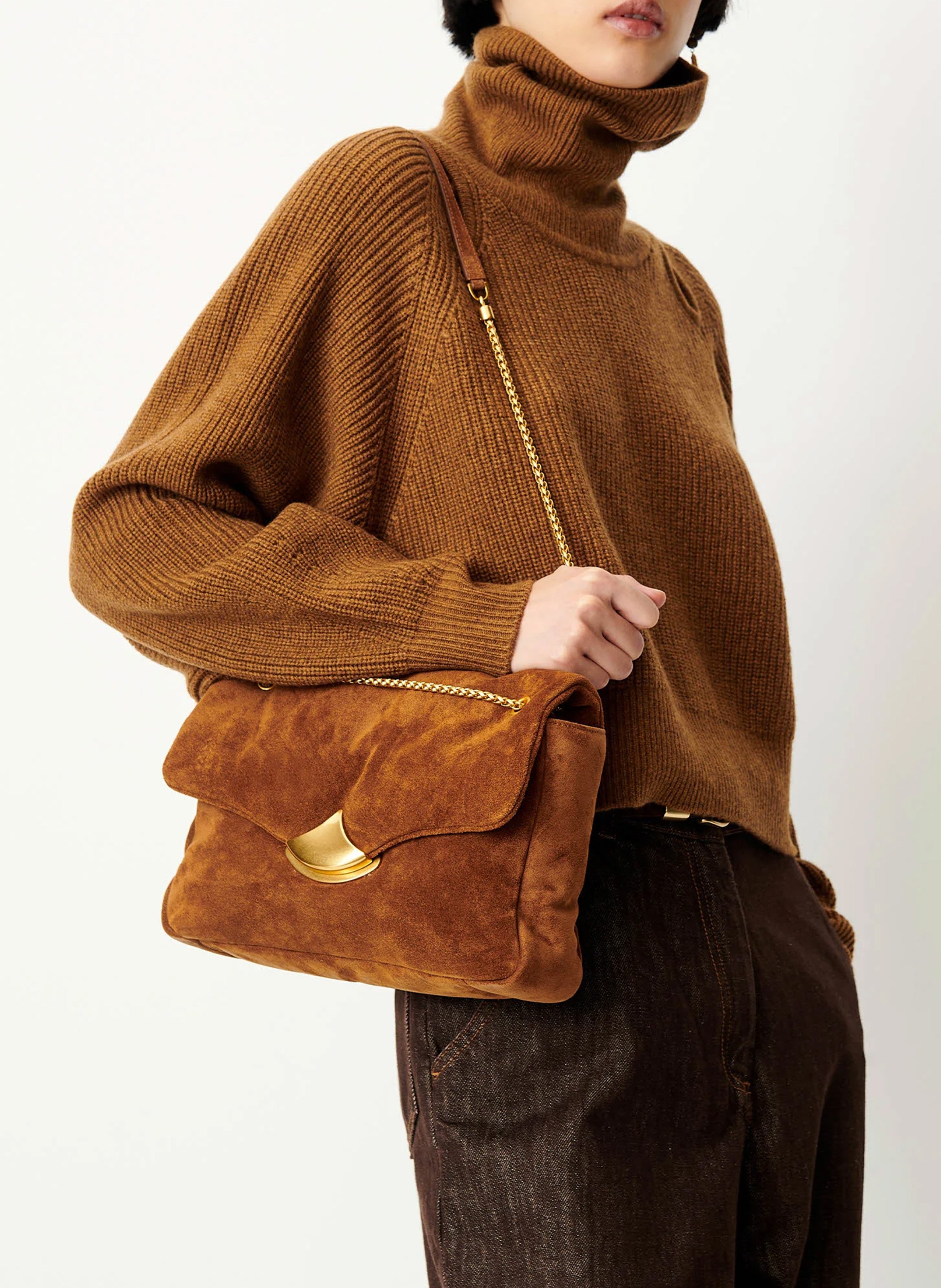 Pull oversize col roulé en laine mélangée SESSUN Marron