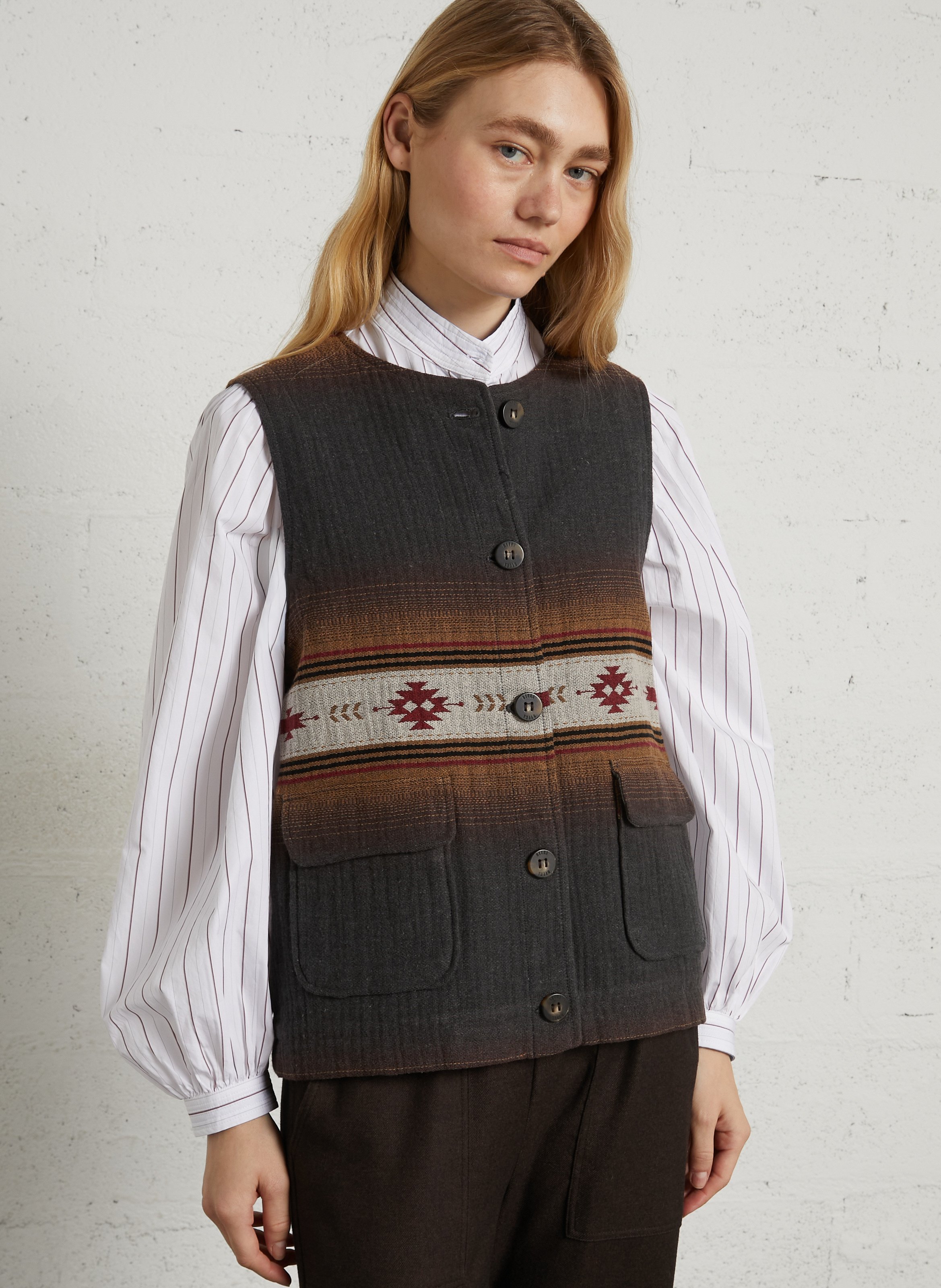 Sleeveless jacket in blended recycled cotton DIEGA Grey