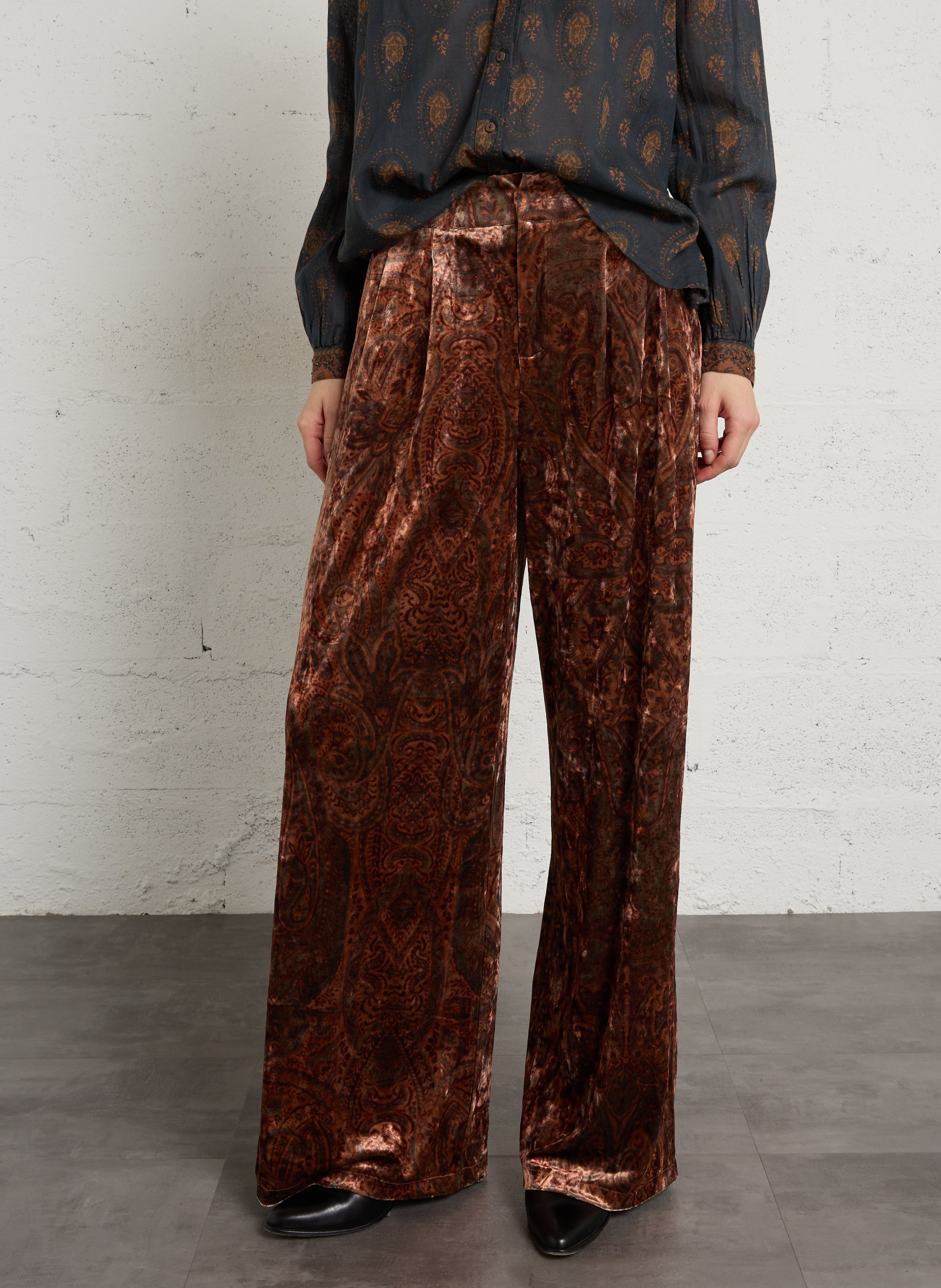 Pantalon large imprimé en velours SEE U SOON Kaki