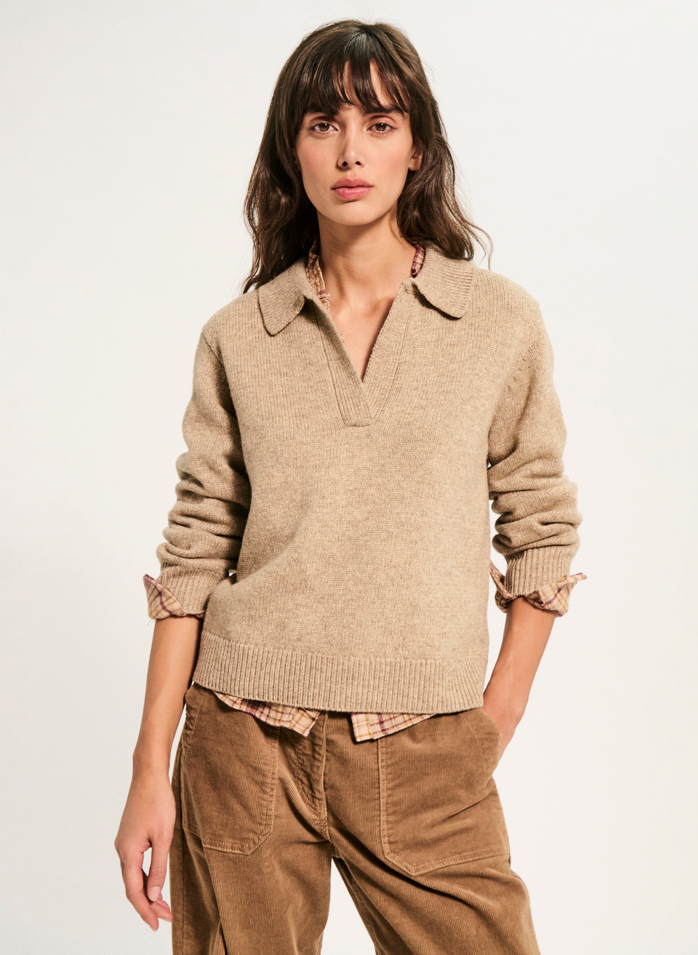 Pull col polo en laine mélangée PABLO Beige