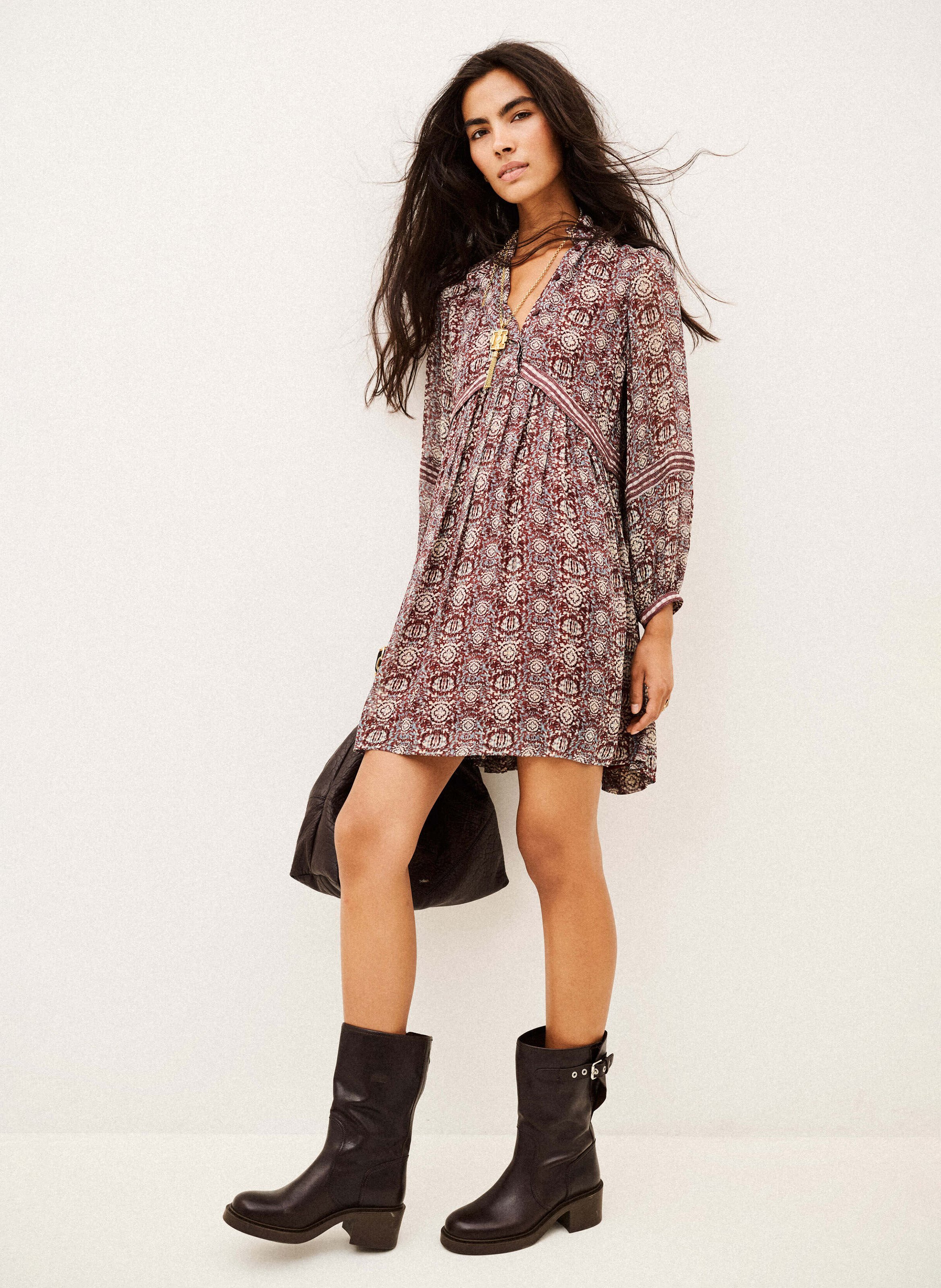 Robe courte ample imprimée BA&SH Prune