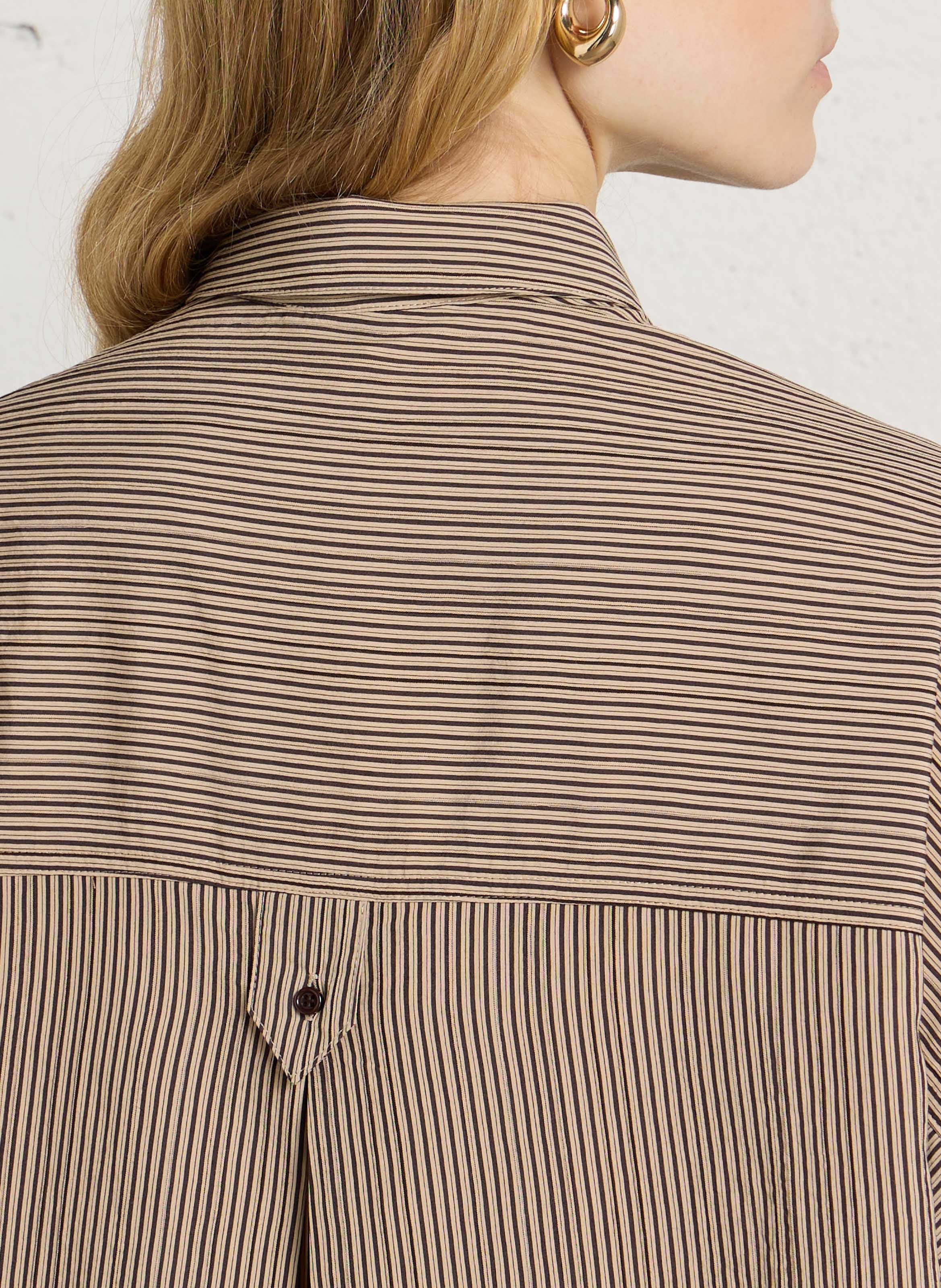 Loose-fit striped cotton shirt SESSUN Beige