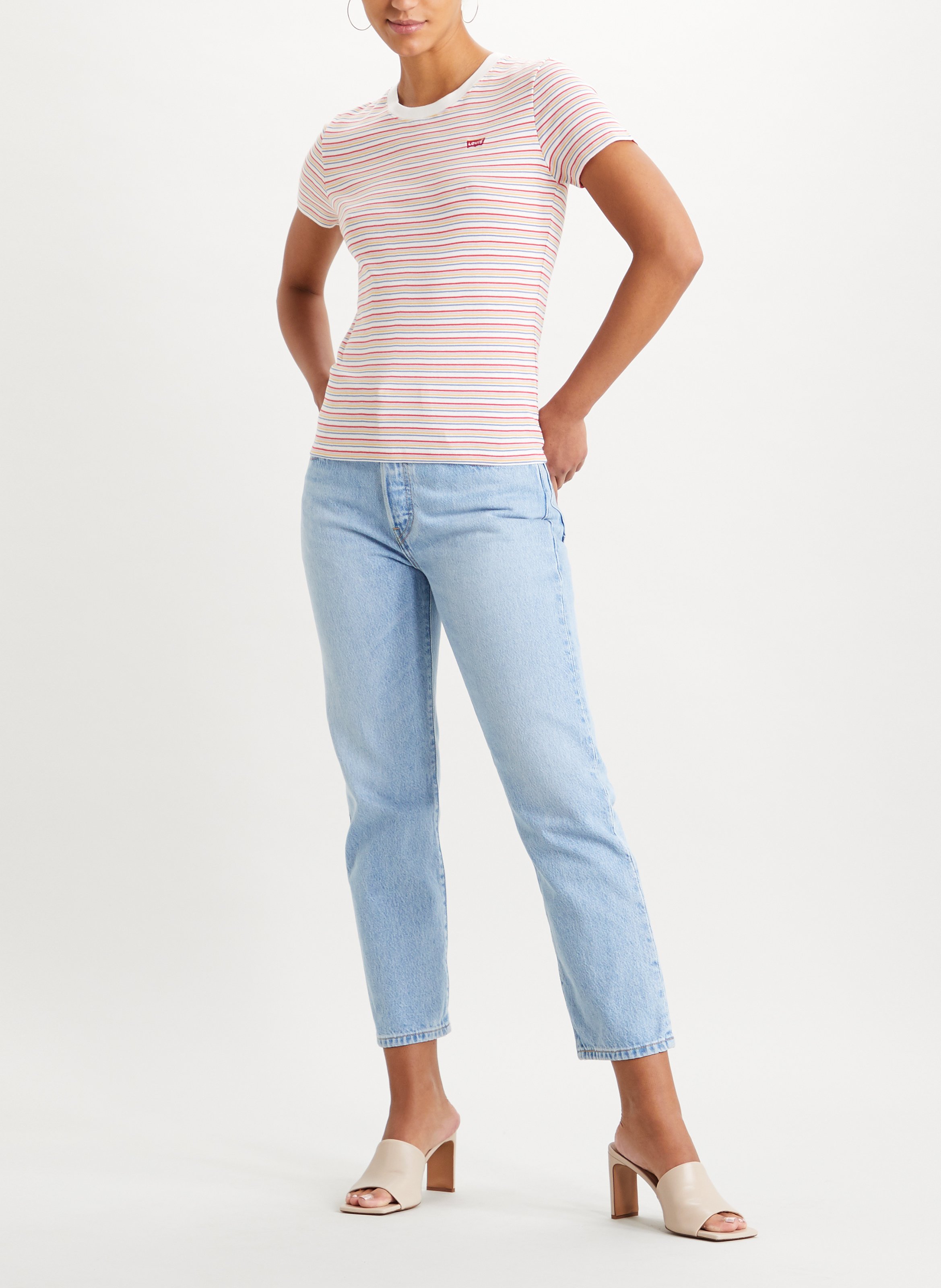 Jean droit taille haute en coton  LEVI'S Jean Délavé