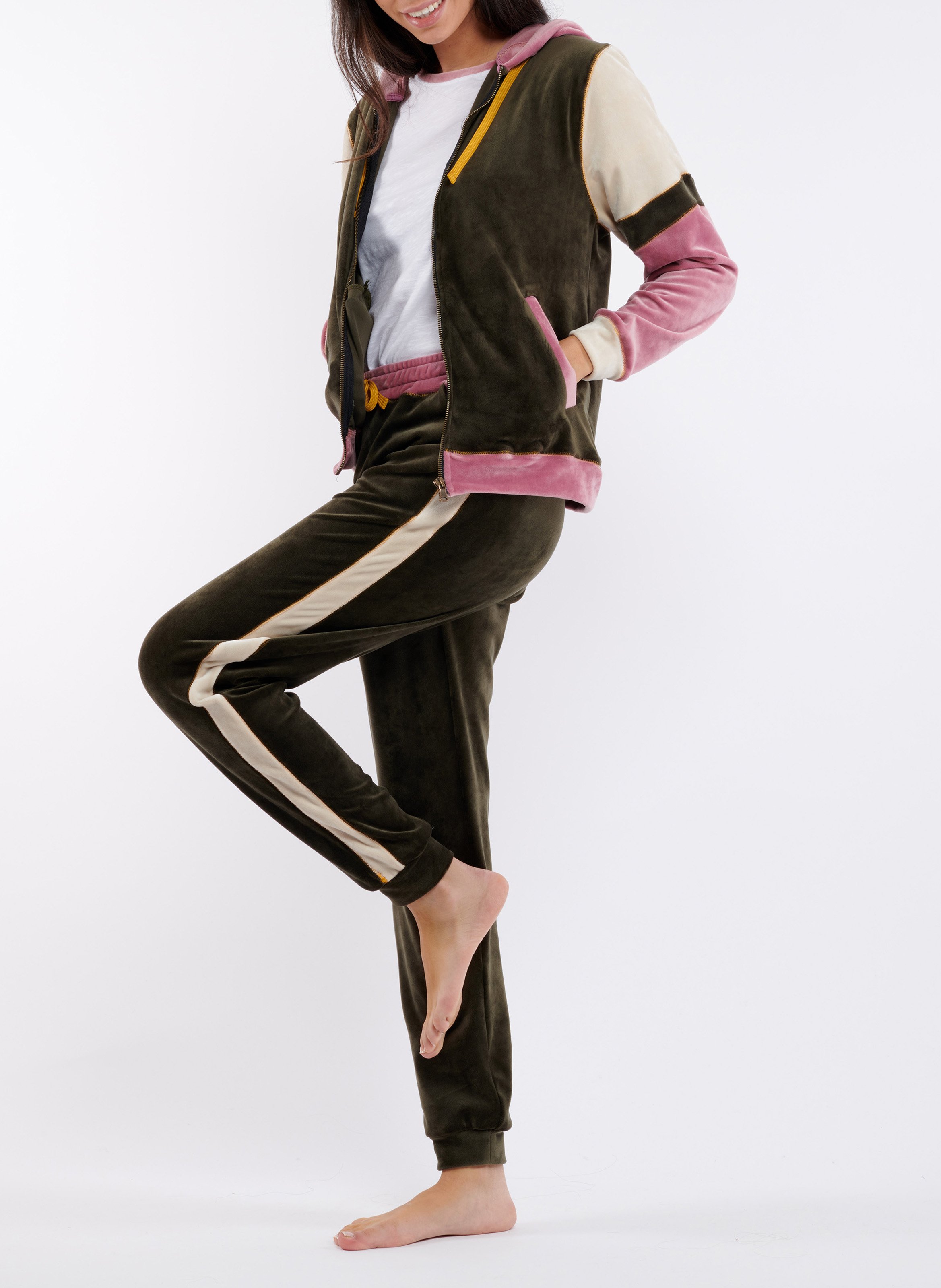 Gilet à capuche droit en velours BANANA MOON Kaki