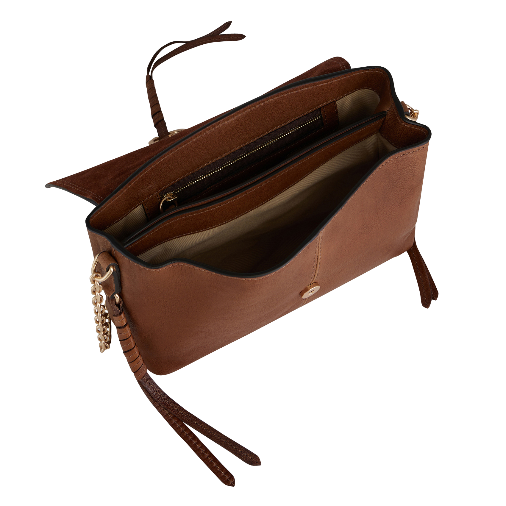 Sac bandoulière à rabat en cuir VANESSA BRUNO Marron