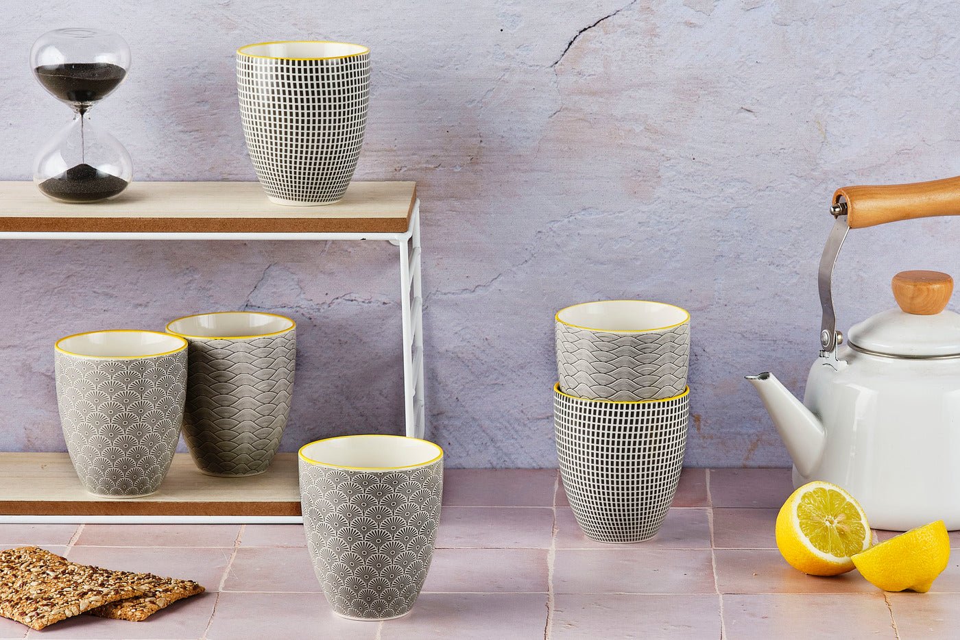 Pattern 30 cl mug - 6 pieces - dark blue BJORN Grey