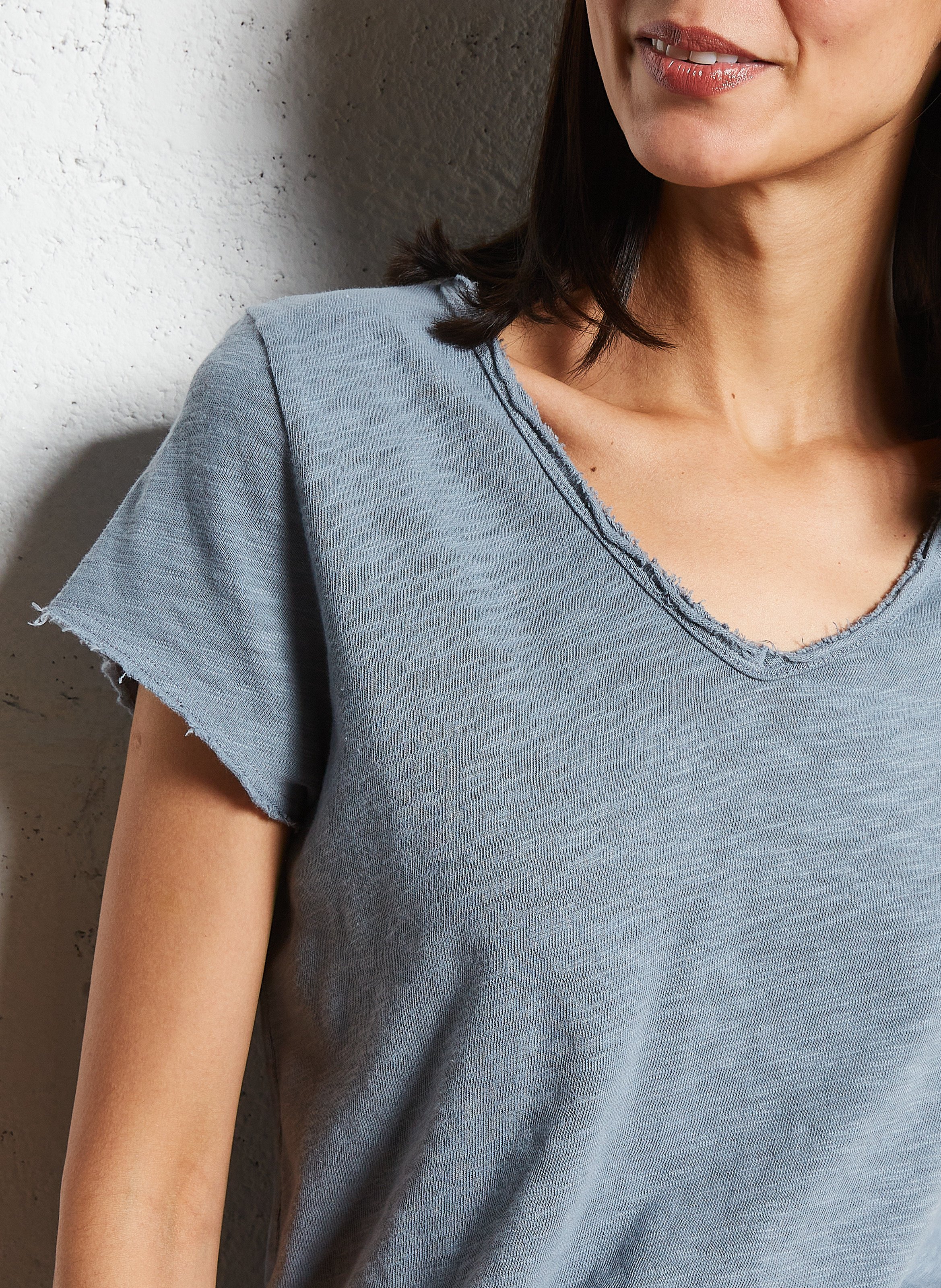 Tee-shirt droit col V en coton AMERICAN VINTAGE Gris