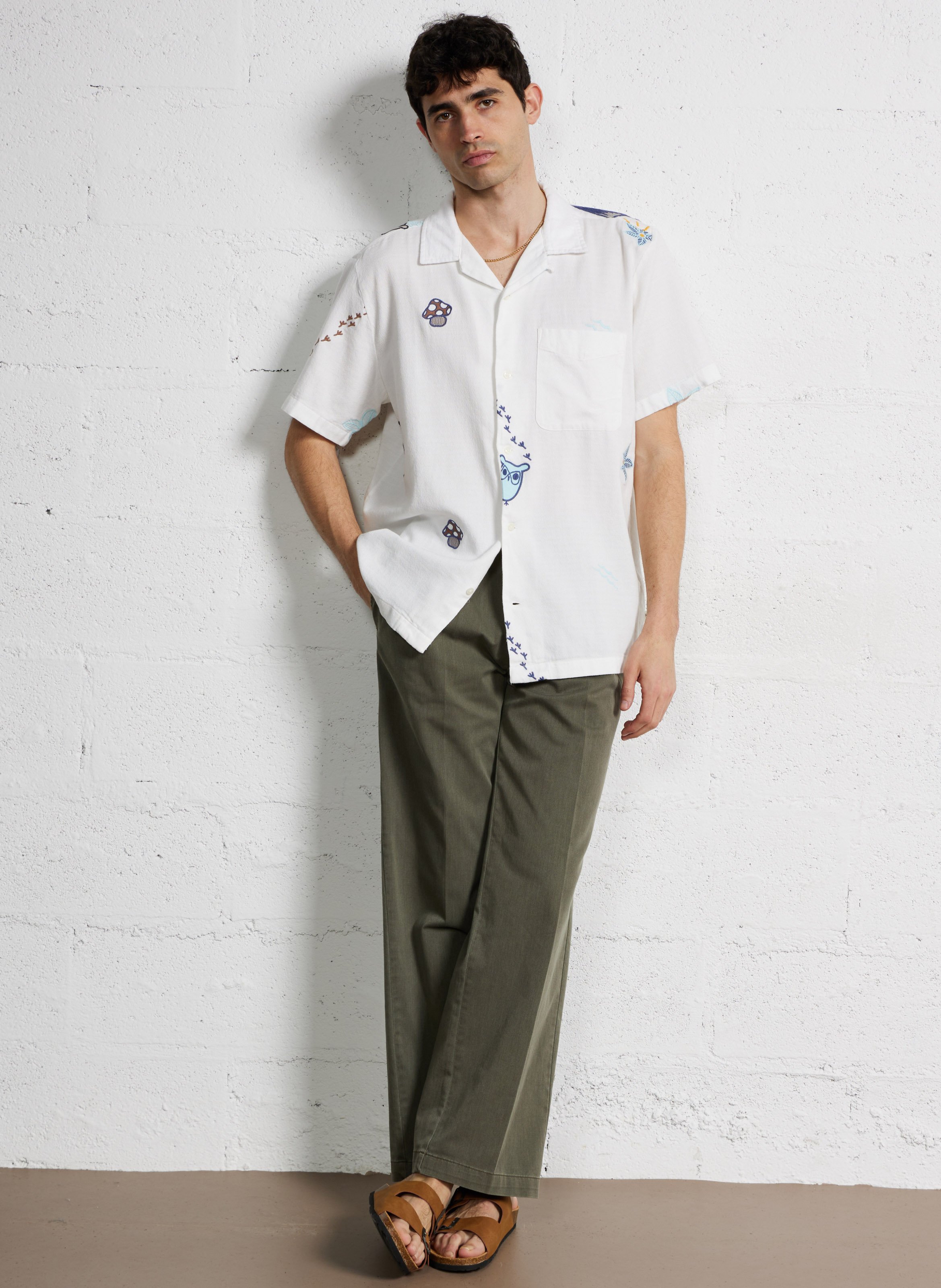 Chemise col classique brodée en coton KNOWLEDGE COTTON APPAREL Blanc