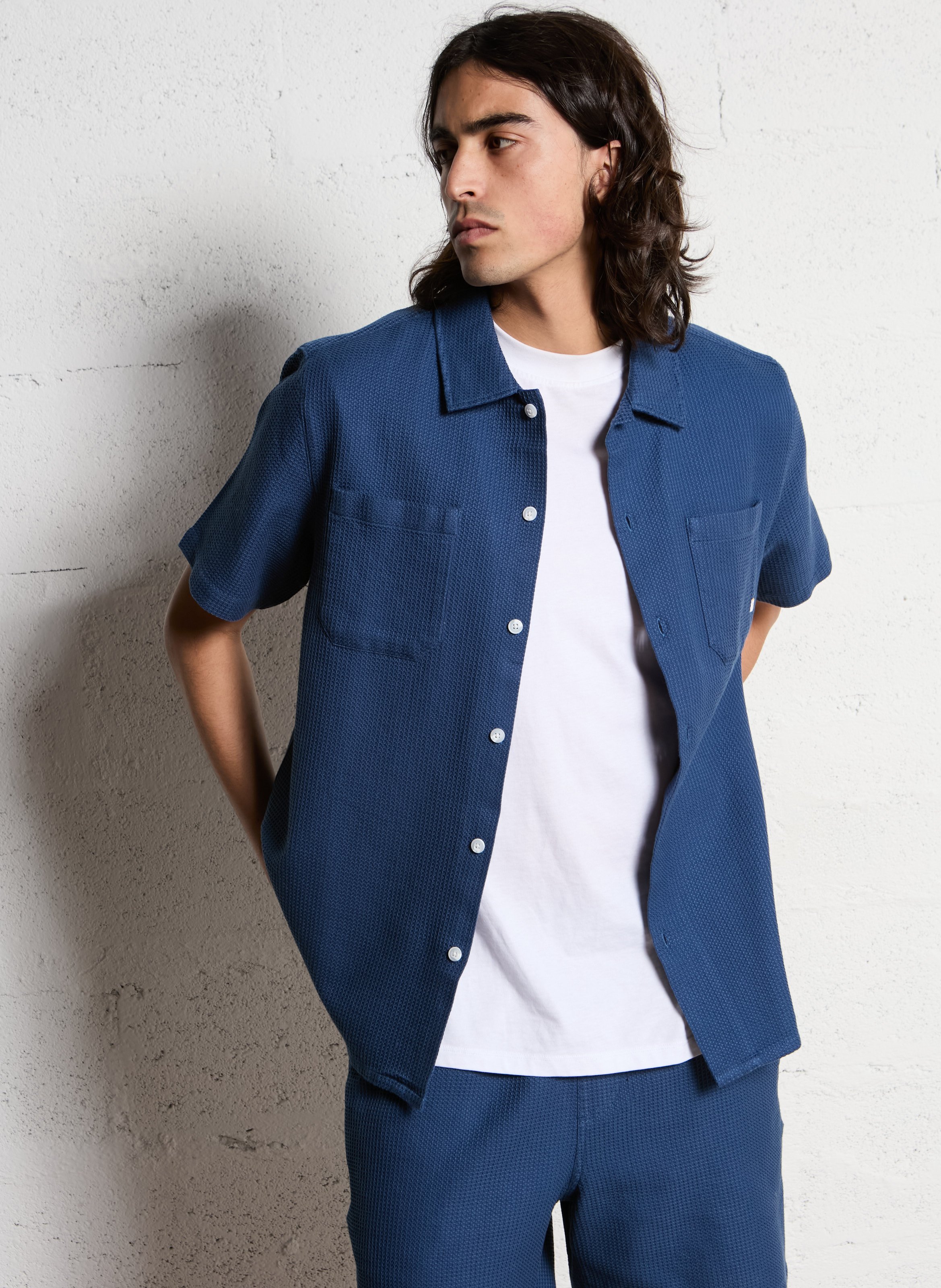 Oversized organic cotton shirt with classic collar FARAH Blue
