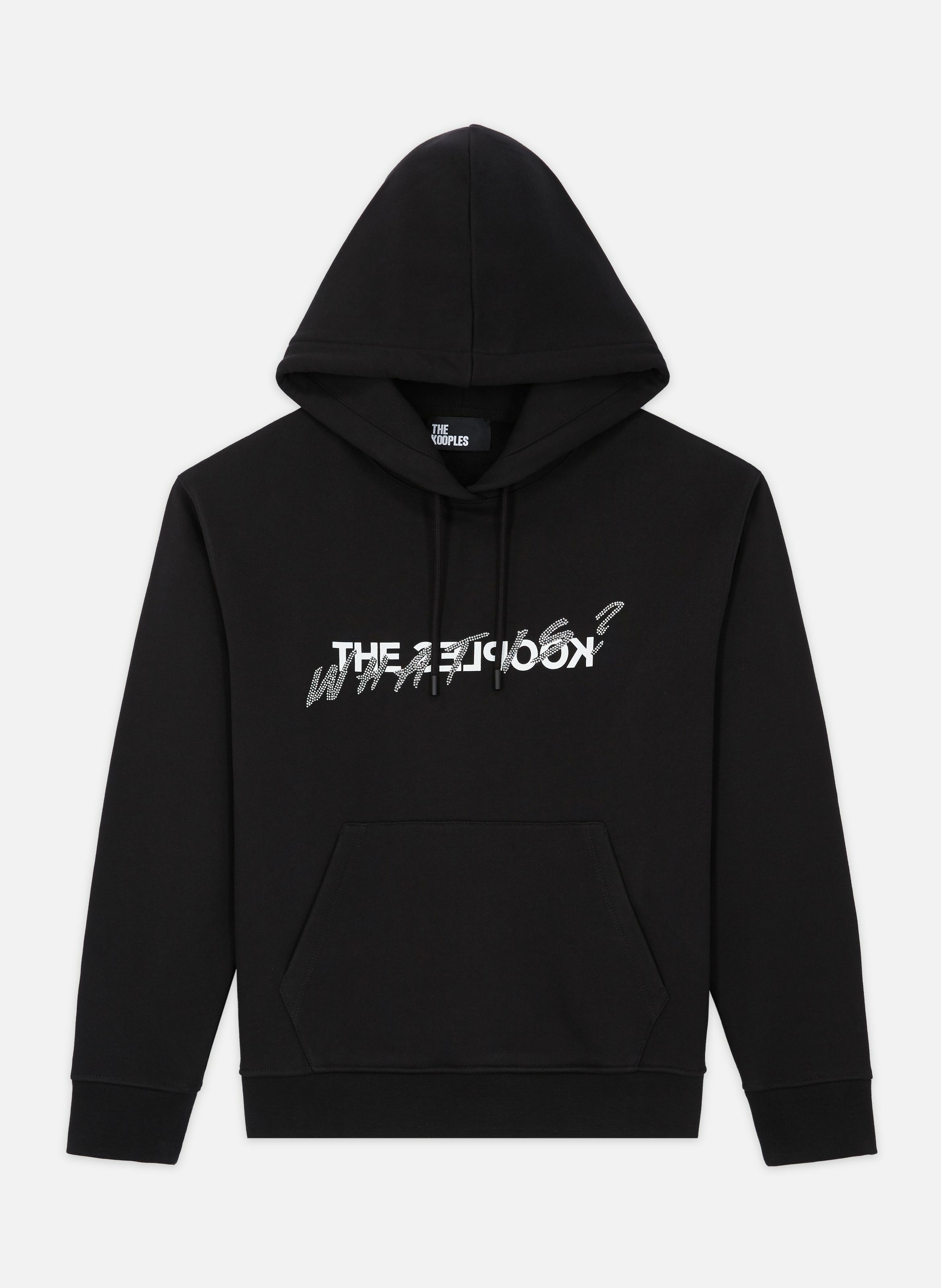 Hooded cotton sweatshirt with rhinestones. THE KOOPLES Black