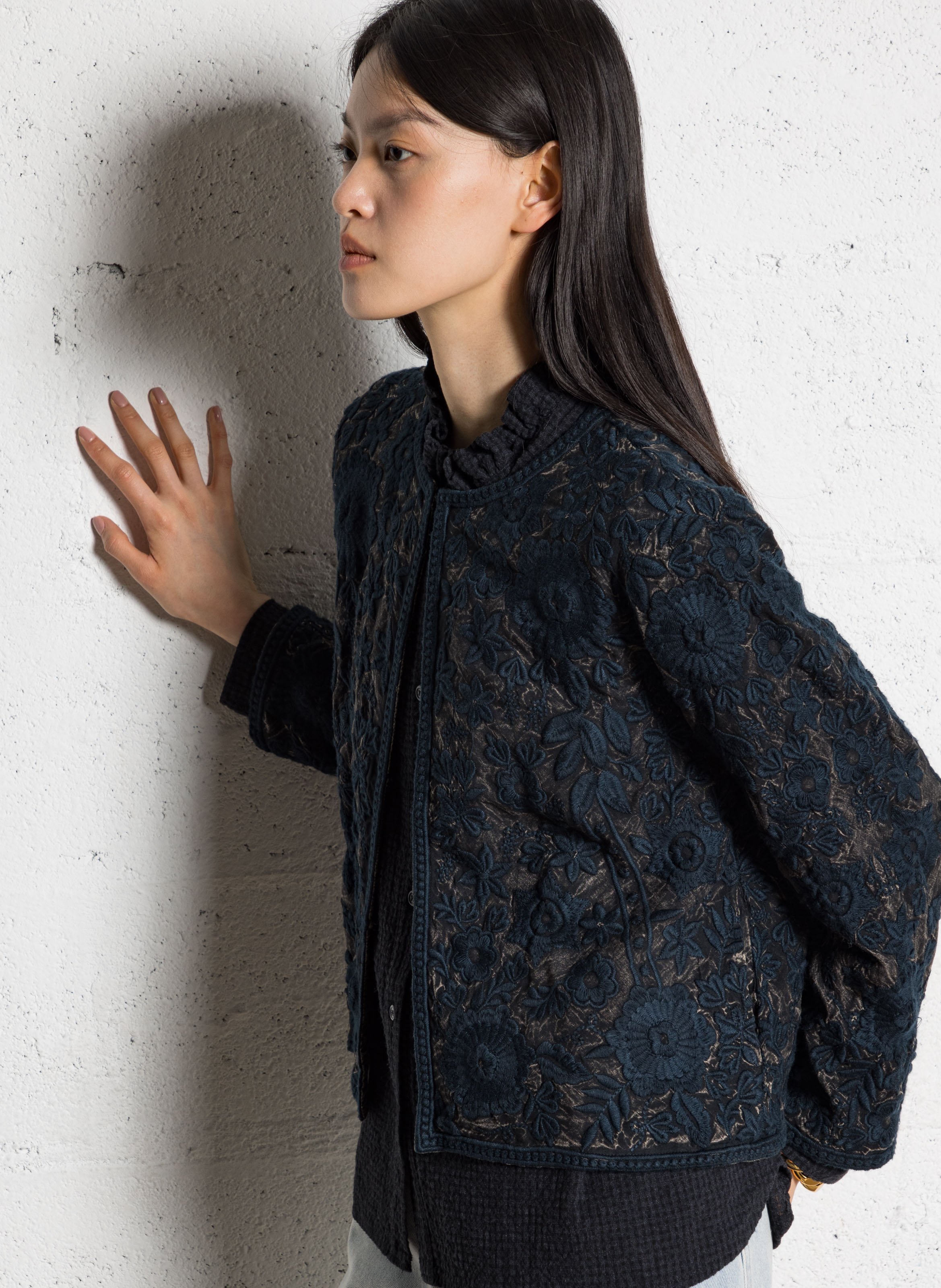 Round-neck embroidered cardigan MAISON HOTEL Blue