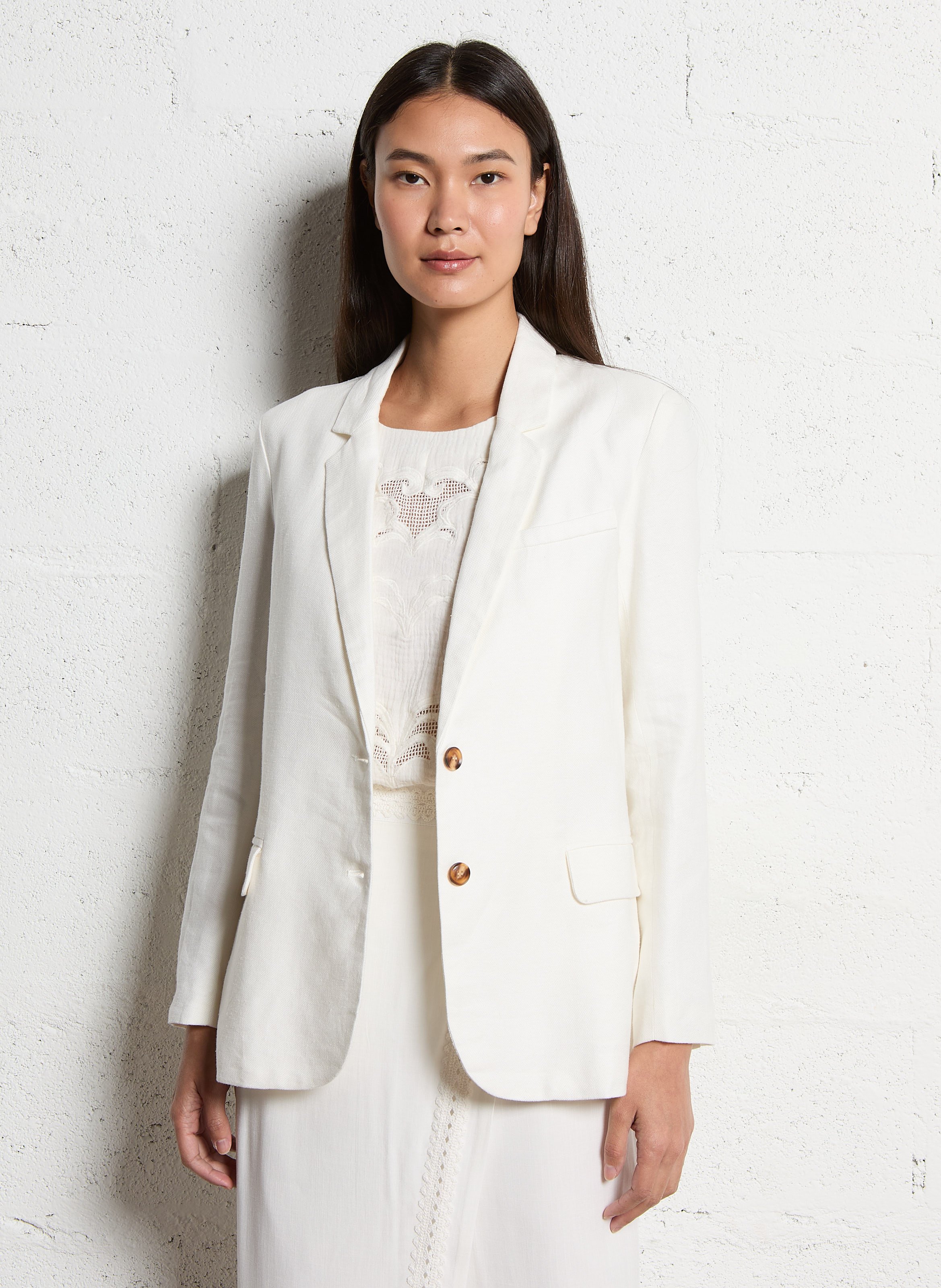 Veste de tailleur en lin mélangé LA PETITE ETOILE Beige