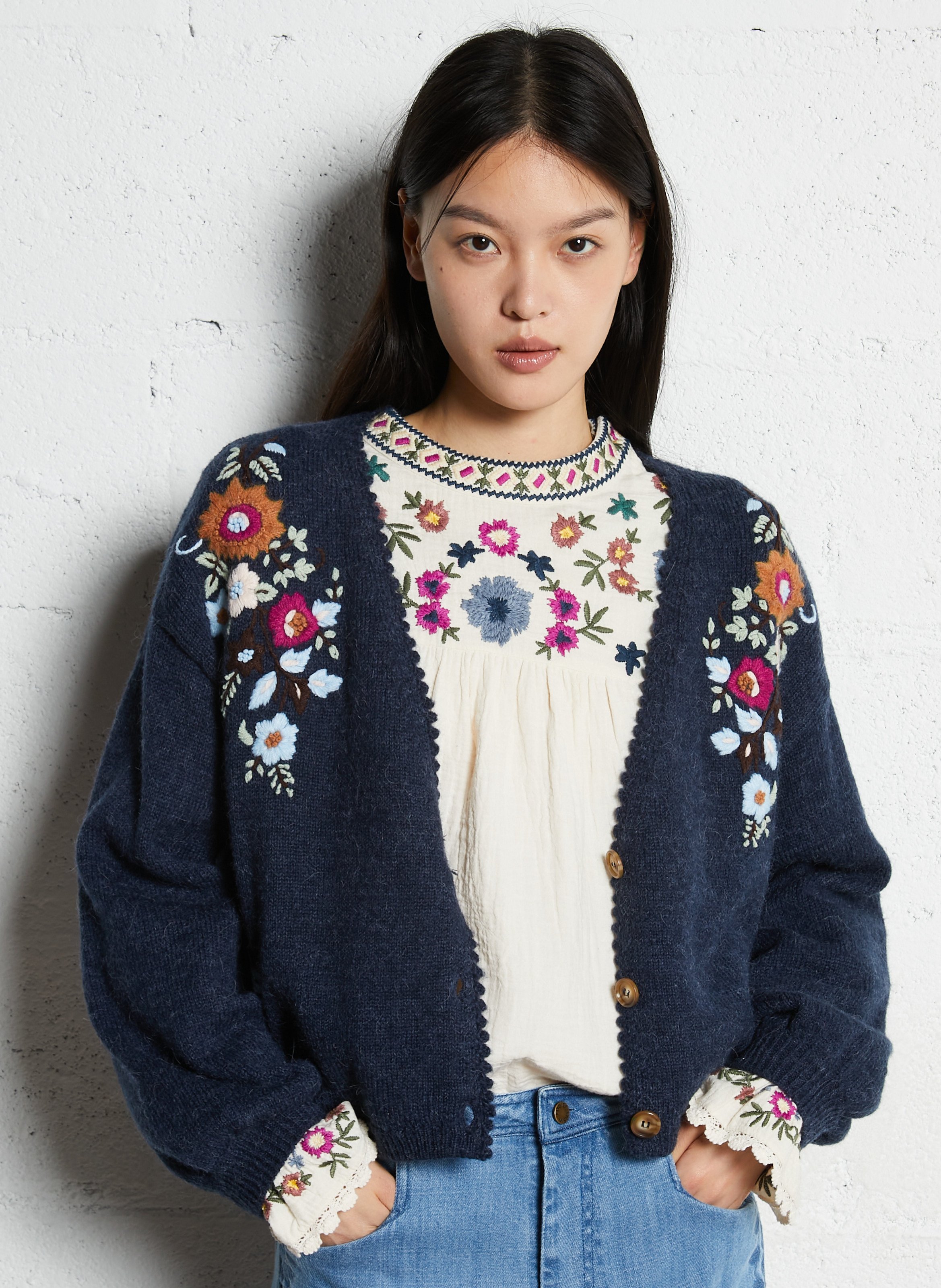Embroidered oversized cardigan LOUISE MISHA Blue