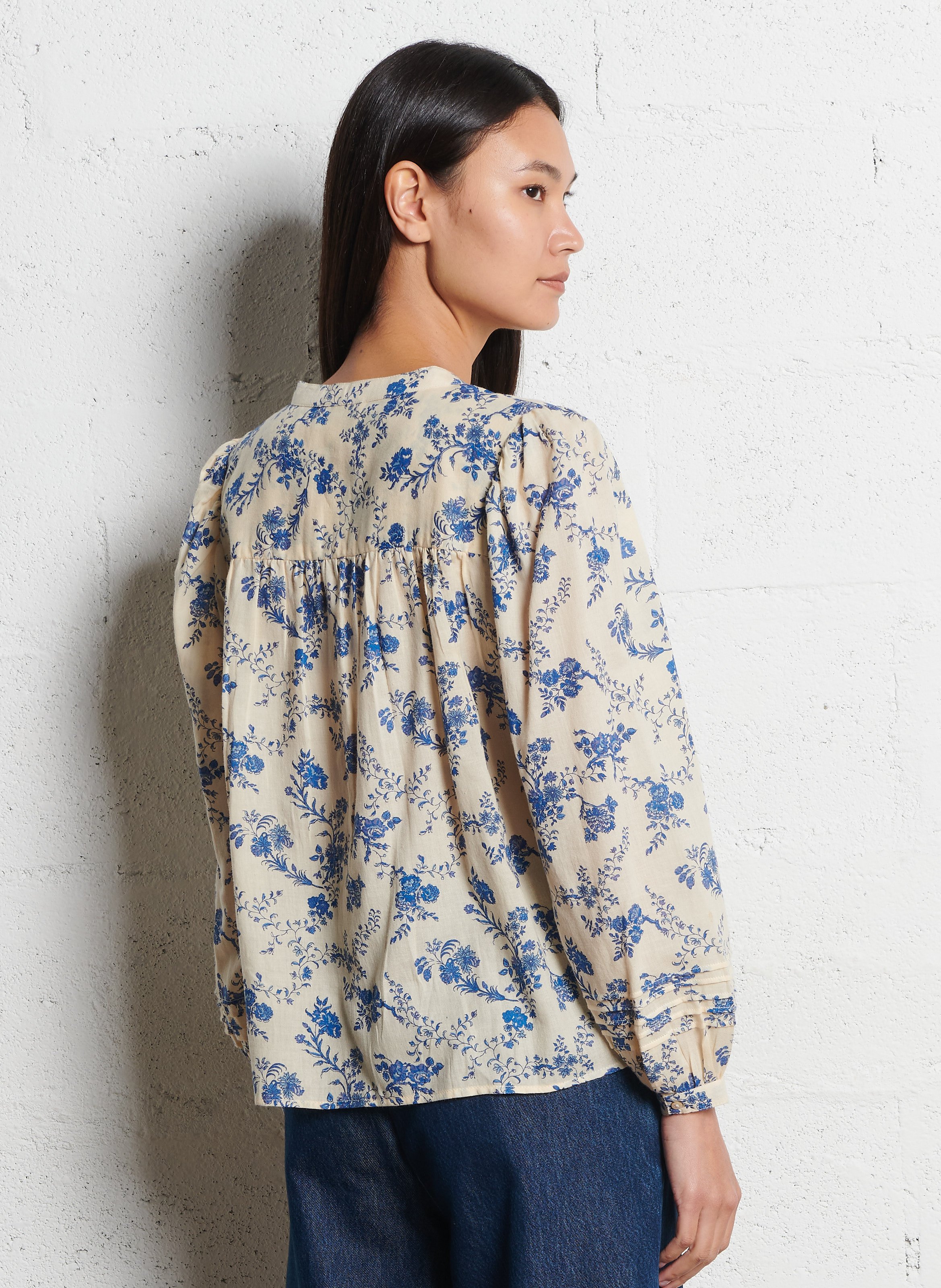 Baumwollbluse mit Rundhalsausschnitt EMILE ET IDA Blau