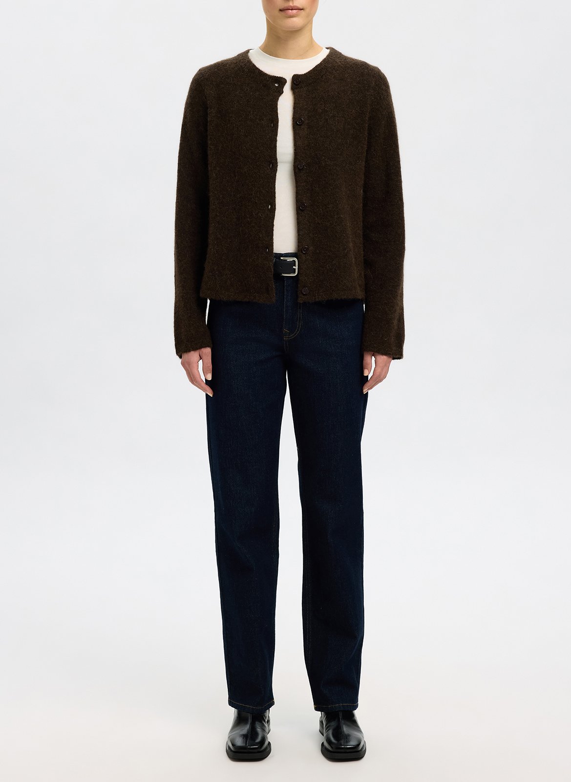 Gilet col rond en laine mélangée SELECTED Marron