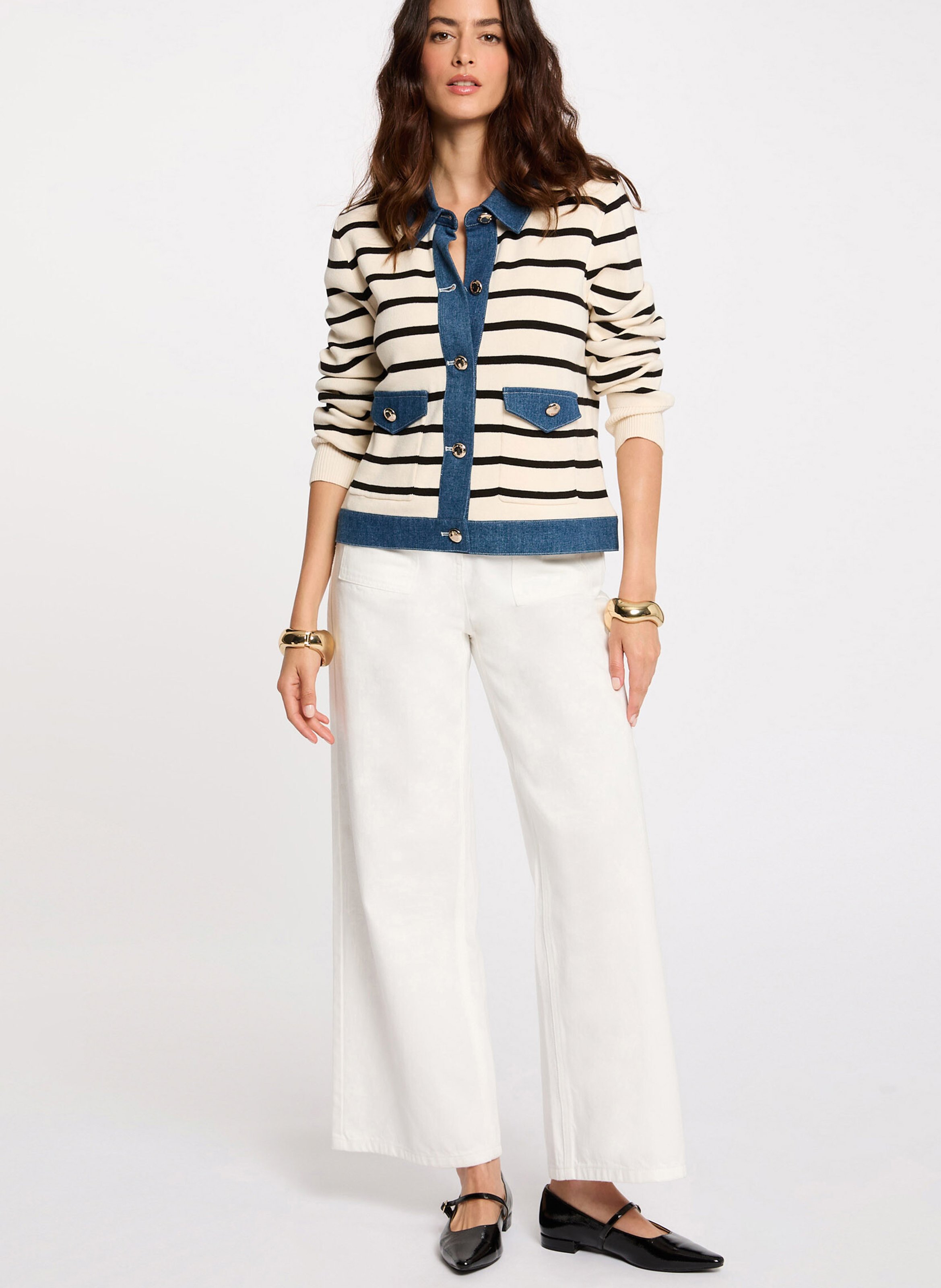 Striped fine knit cardigan MORGAN Beige