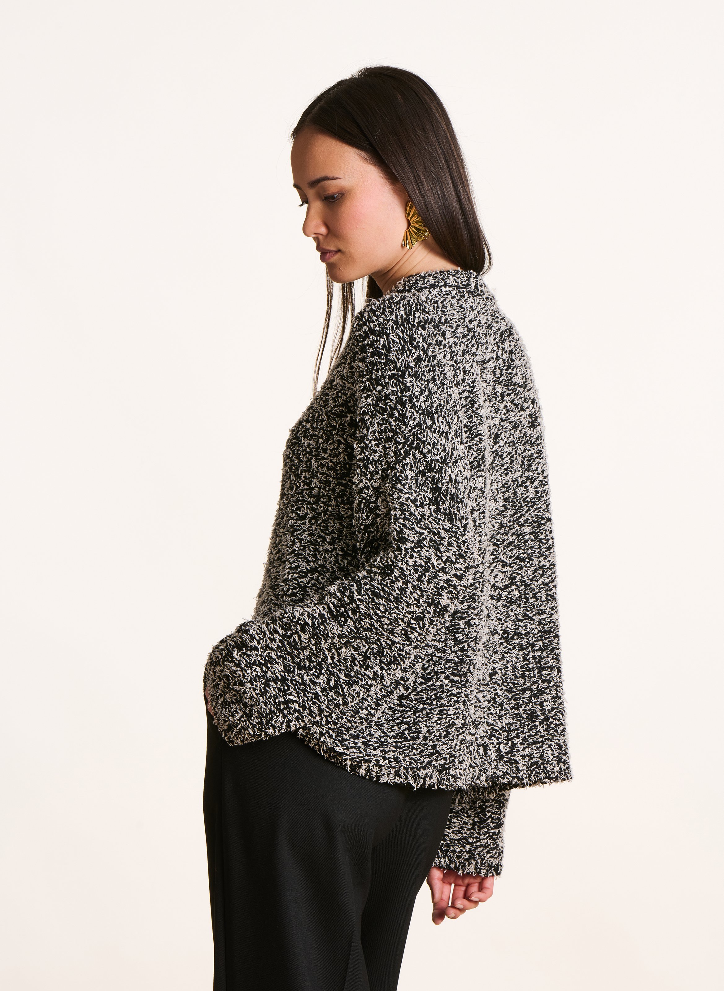 Oversized Strickpullover in zweifarbiger Optik LA FEE MARABOUTEE Schwarz