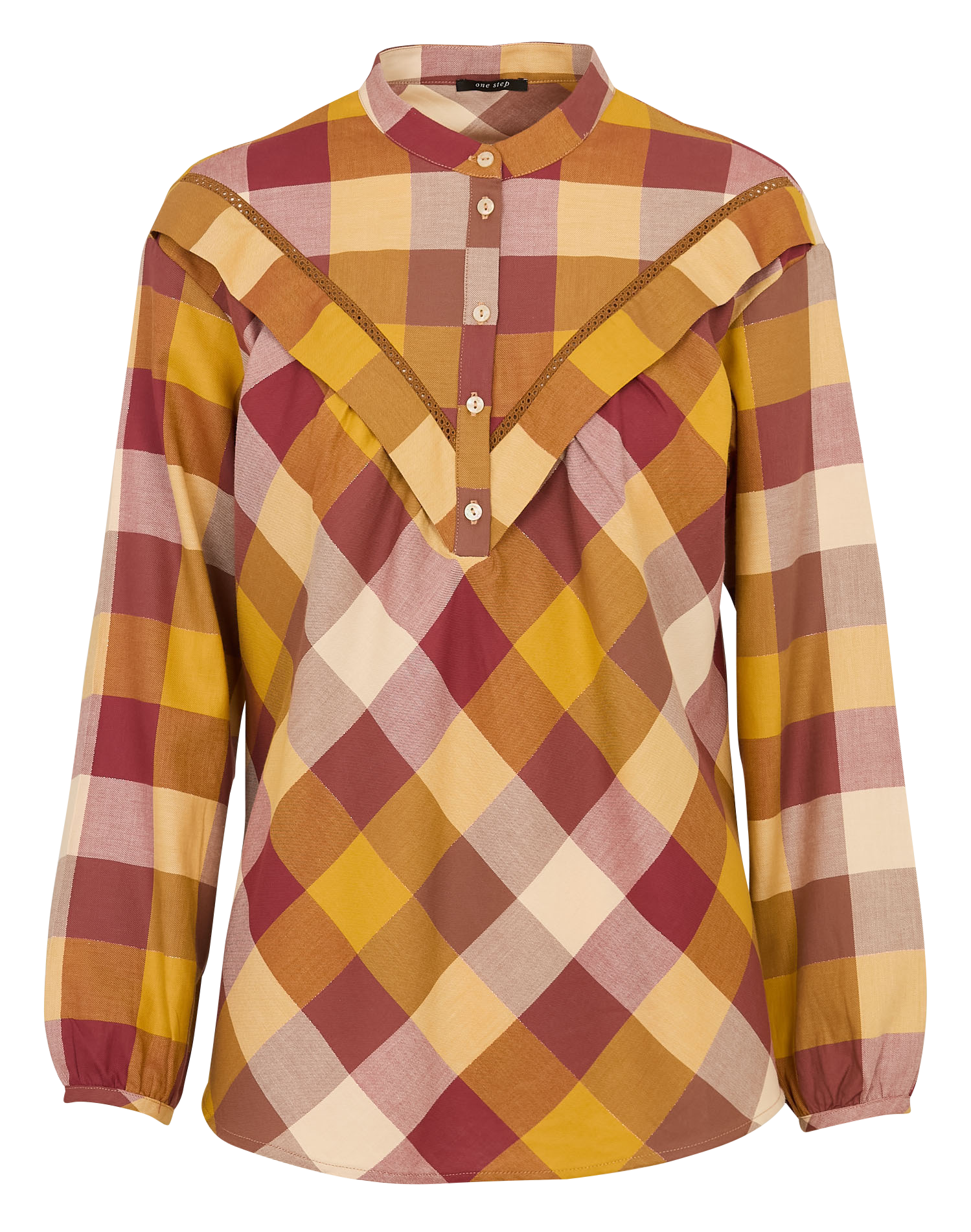 Blouse col rond à carreaux ONE STEP Orange