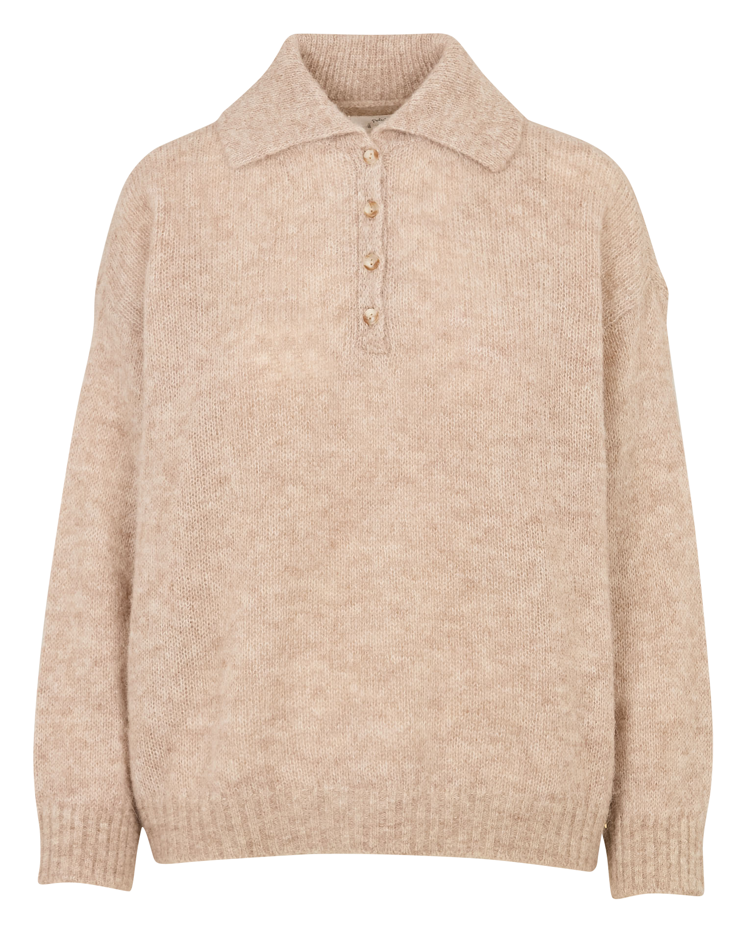 Pull ample col polo en laine mélangée DES PETITS HAUTS Beige