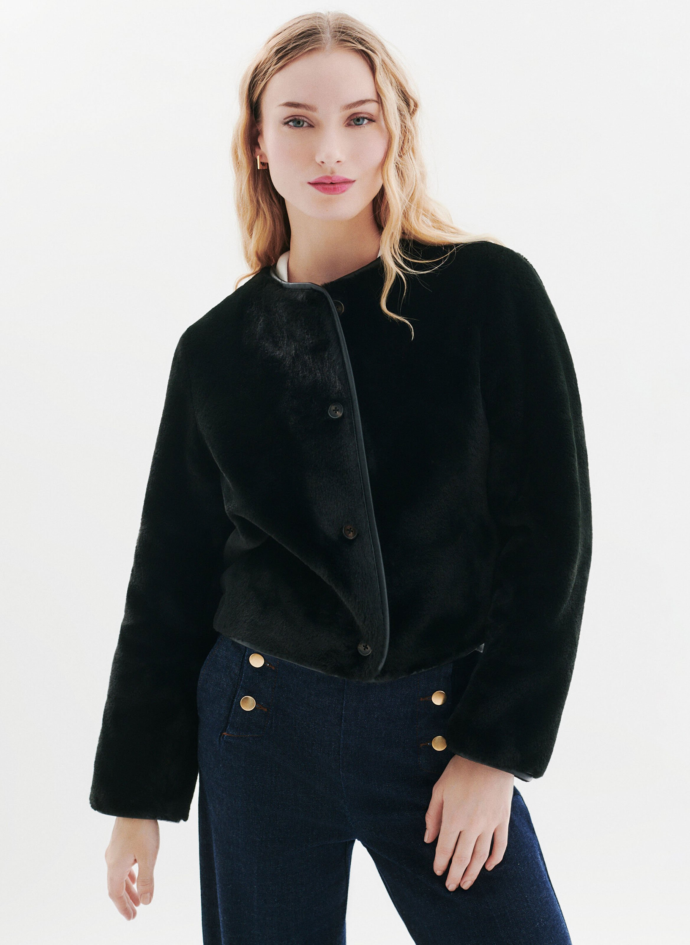 Straight round-neck jacket CAROLL Black